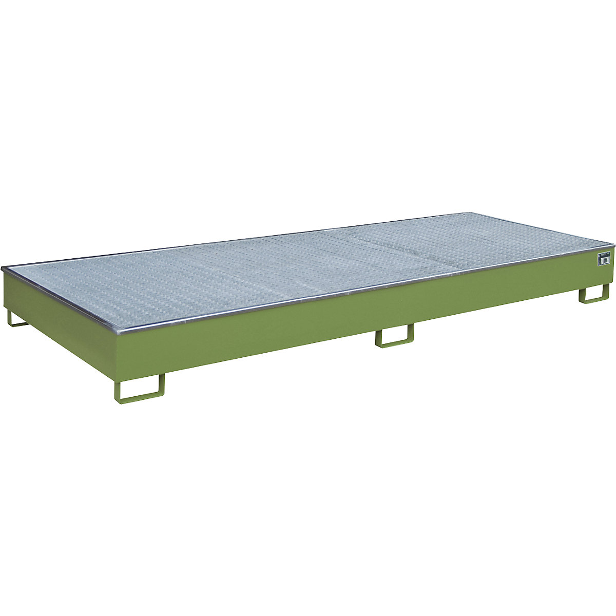 Vasca di raccolta per scaffali con inserto in PE – eurokraft pro, con griglia, 540 l, lungh. x largh. x alt. 3265 x 1315 x 270 mm, verde-0