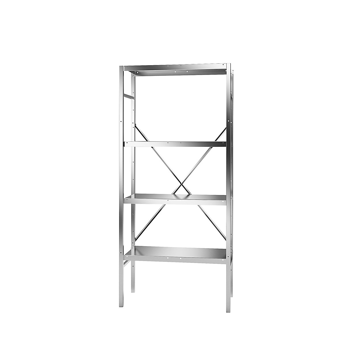 Scaffale a innesto in acciaio inox, 4 ripiani lisci