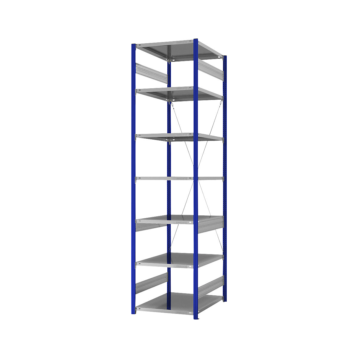 Scaffale a innesto, struttura leggera – eurokraft pro, un lato utile, alt. x largh. x prof. 3000 x 750 x 800 mm, blu/zincato, scaffale portante-102