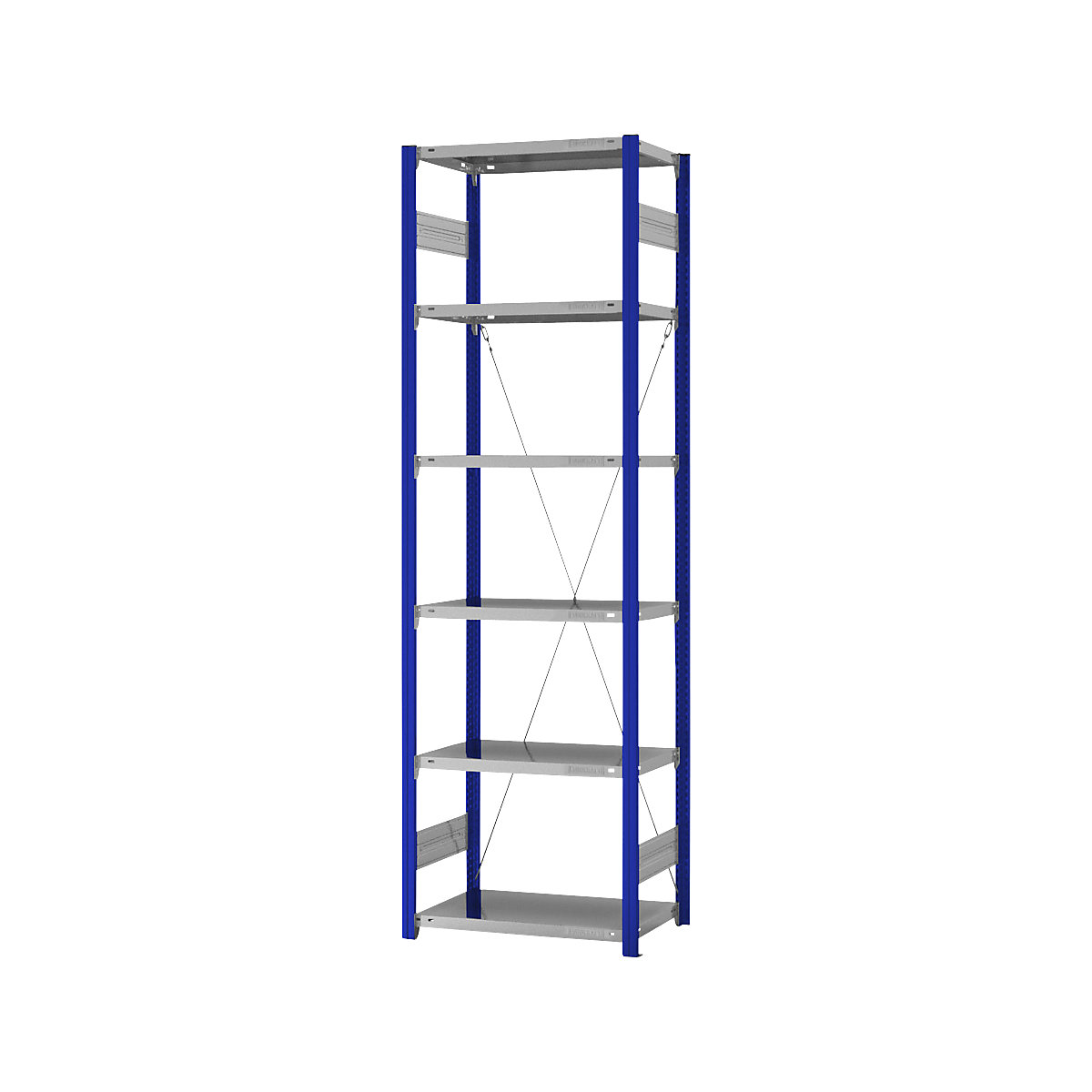 Scaffale a innesto, struttura leggera – eurokraft pro, un lato utile, alt. x largh. x prof. 2500 x 750 x 400 mm, blu/zincato, scaffale portante-368