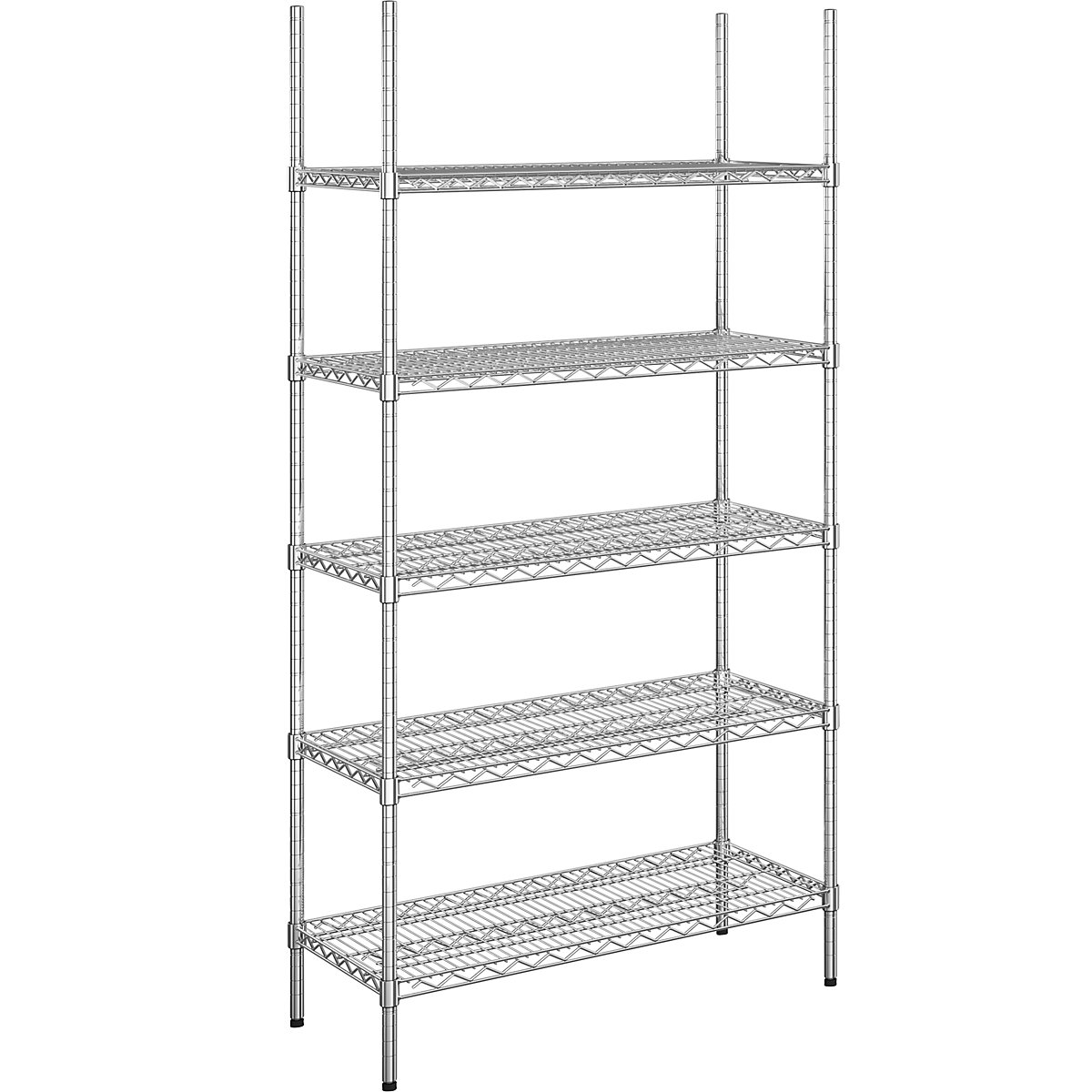 Scaffale grigliato in filo d'acciaio, cromato, portata 250 kg, largh. x prof. 910 x 460 mm, scaff. portante, altezza 1880 mm, 5 ripiani-5