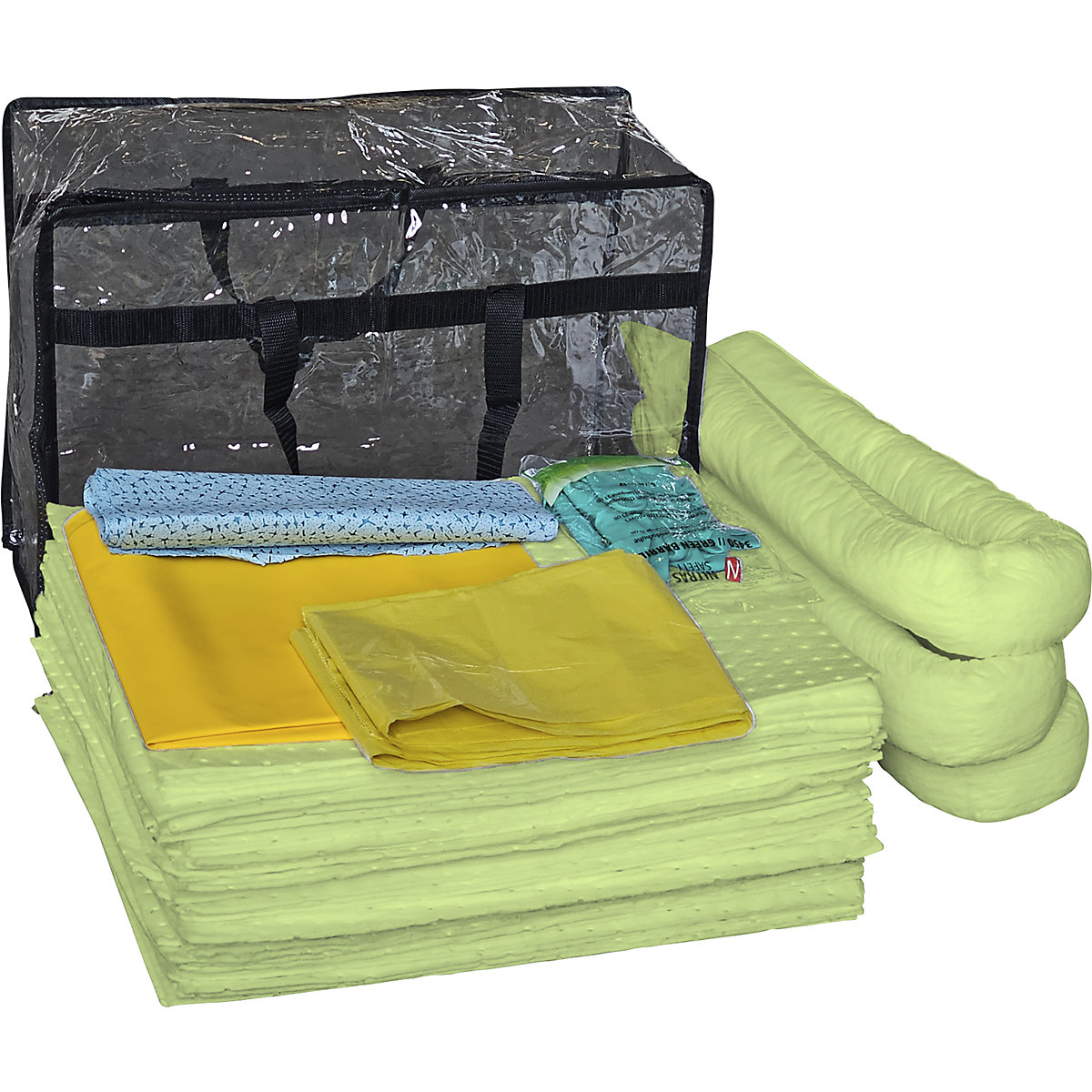 Set de urgență pentru scurgeri, cu covoraș de etanșare de unică folosință – eurokraft basic, husă, covoraș de etanșare, lavete absorbante, absorbție 50 l, variantă pentru chimicale, galben-0