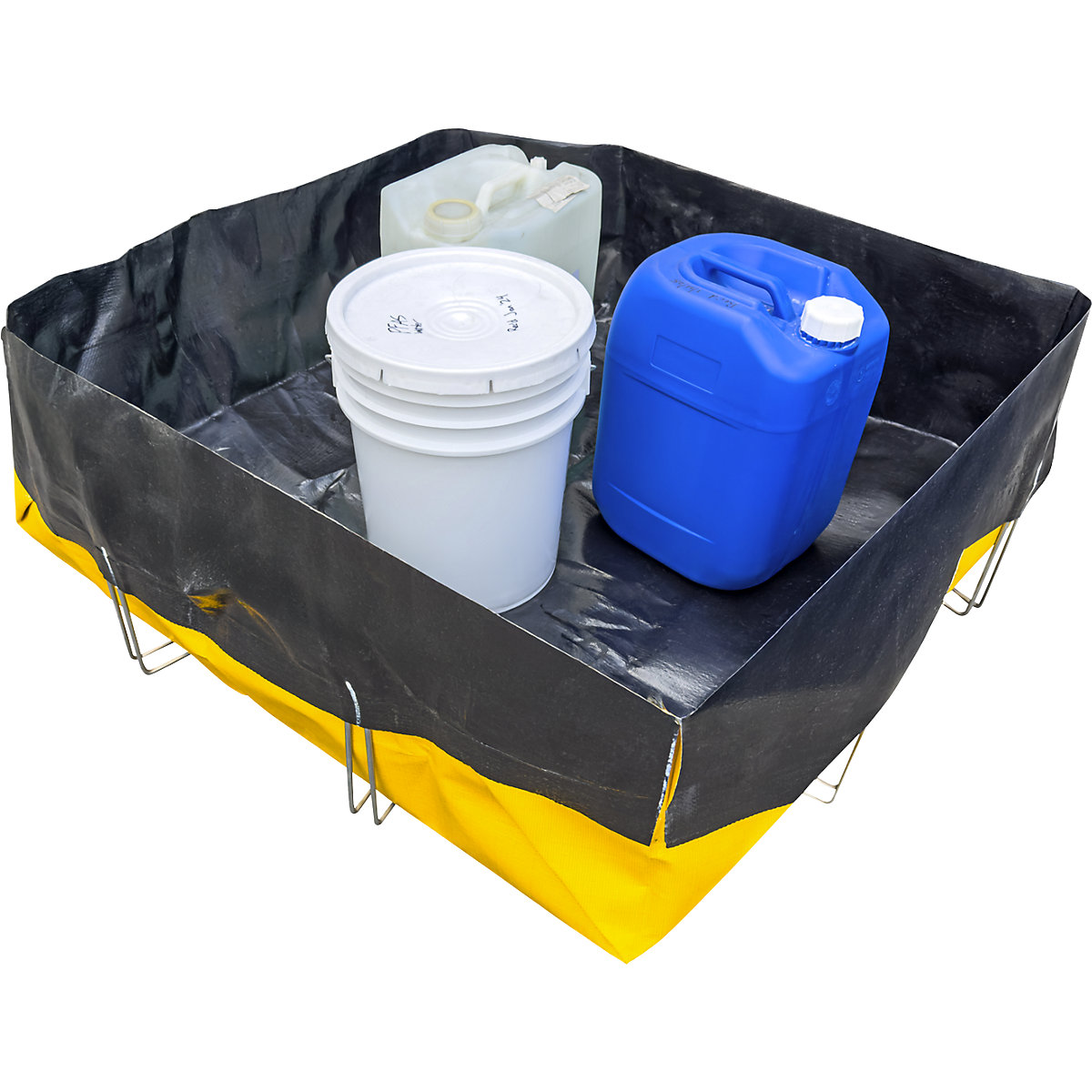 Vană de captare, pliabilă – eurokraft basic, PE, negru/galben, capacitate de captare 330 l-0