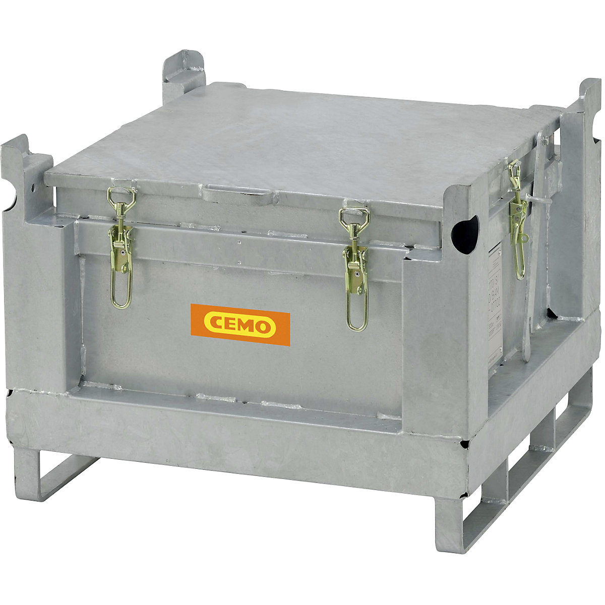 Recipiente de acero para recogida y transporte de baterías – CEMO, capacidad 120 l, homologación UN, L x A x H 715 x 715 x 580 mm-0