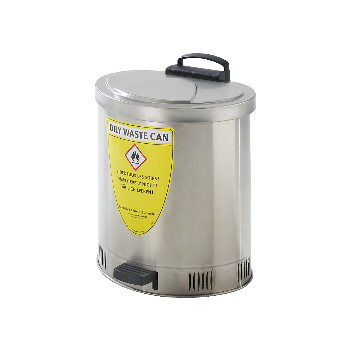 Recipient de siguranță pentru eliminare cu capac cu închidere automată, din inox, volum 50 l-0