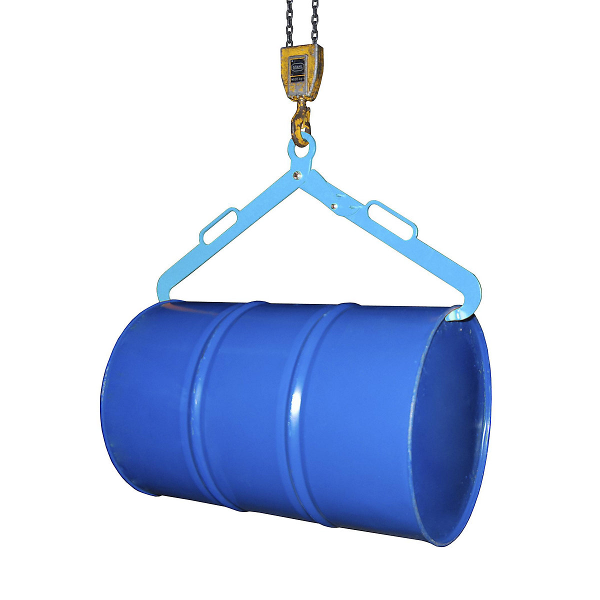 EUROKRAFTpro – Pince pour fûts à ciseaux, pour fûts à bondes en acier de 200 l en position couchée, bleu