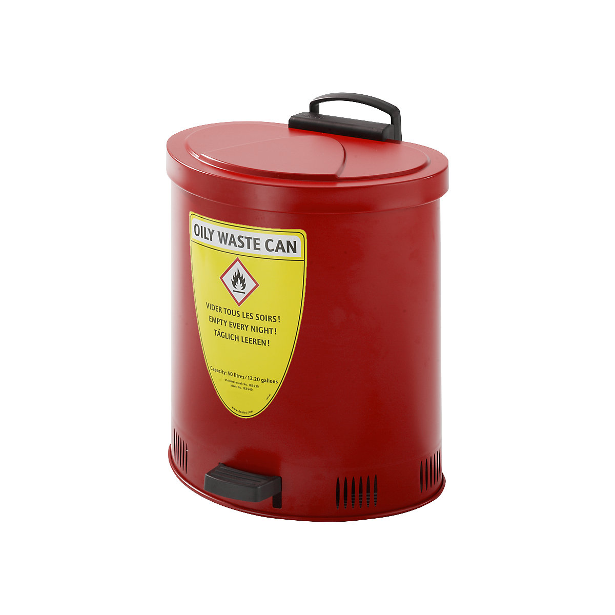 Recipiente de segurança para resíduos com tampa de fecho automático, em chapa de aço, volume 50 l-0
