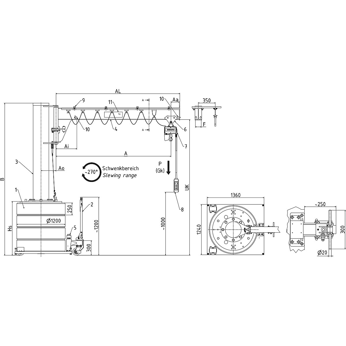 Potence rotative sur fût mobile – Vetter (Illustration du produit 2)-1