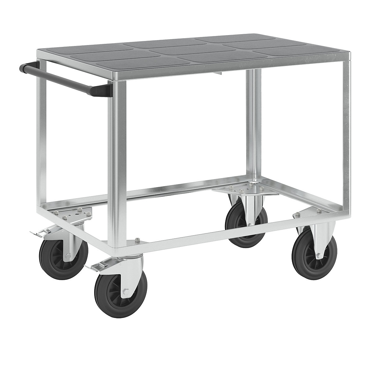 Chariot de montage, force 500 kg – eurokraft pro, 1 plateau en plastique, dimensions plateaux 1050 x 700 mm, châssis galvanisé-1