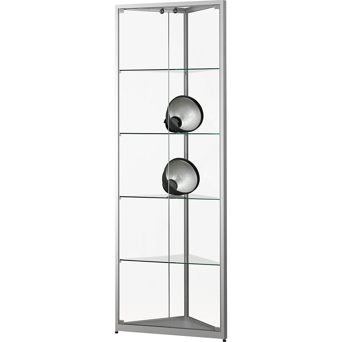 Vitrine hauteur 1984 mm, sans éclairage, l x p 500 x 500 mm, vitrine d'angle, argent-0