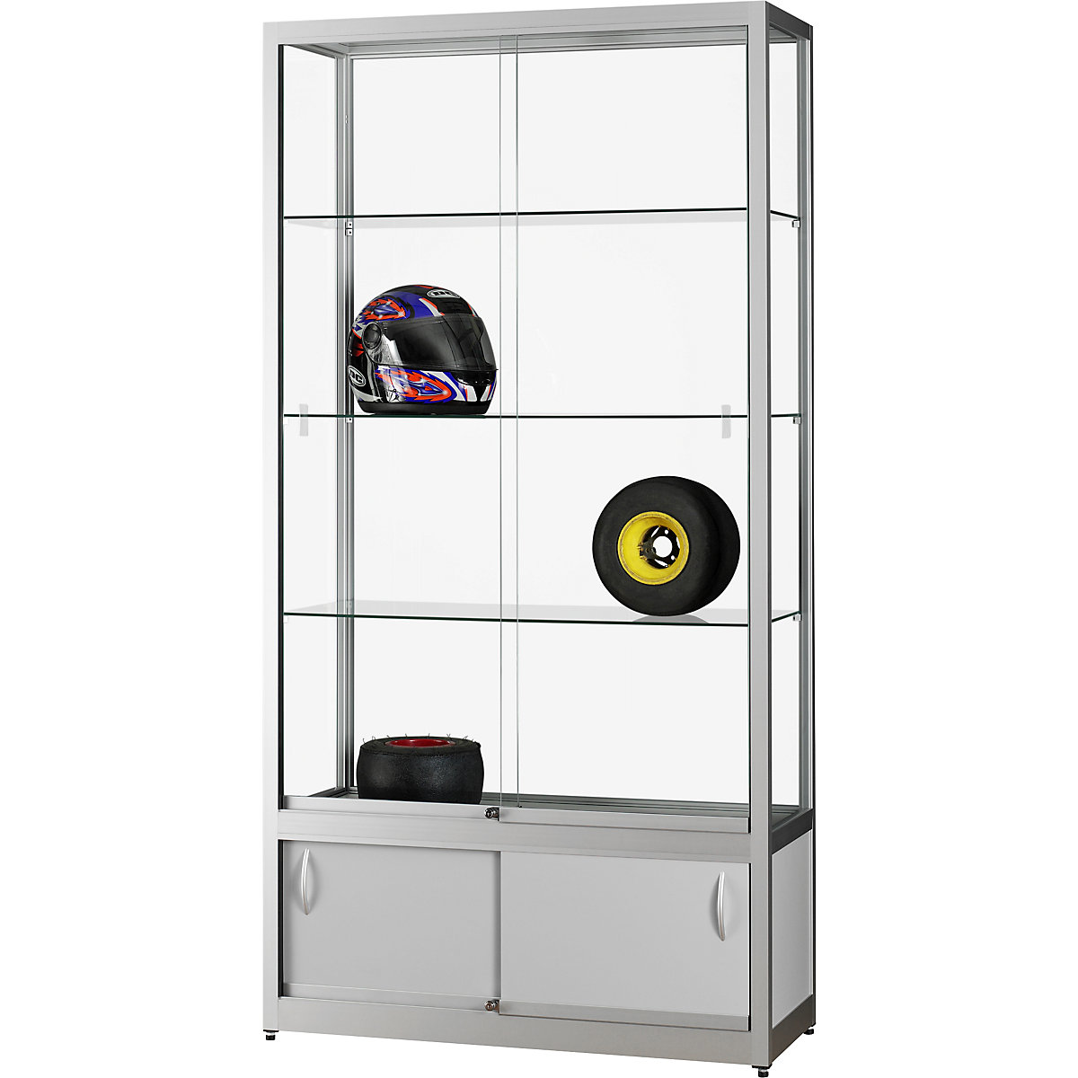 Vitrine largeur 1000 mm, sans éclairage, h x p 1972 x 400 mm, avec armoire inférieure, argent-0
