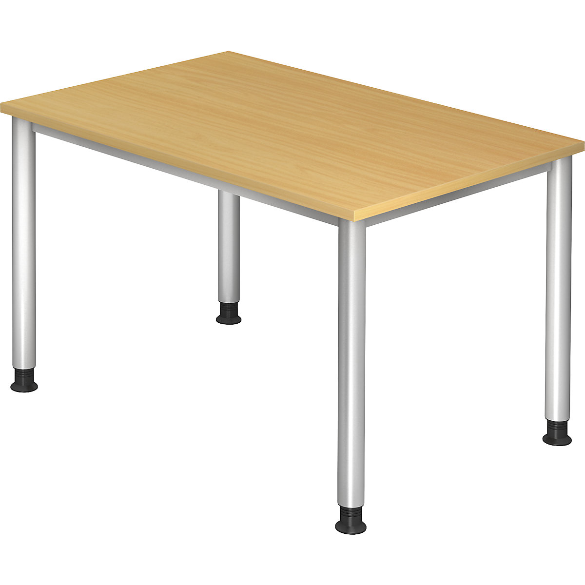 Biurko, wys. x głęb. 685 – 810 x 800 mm, 4 nogi z okrągłej rurki, szer. 1200 mm, srebrne aluminium / buk-0