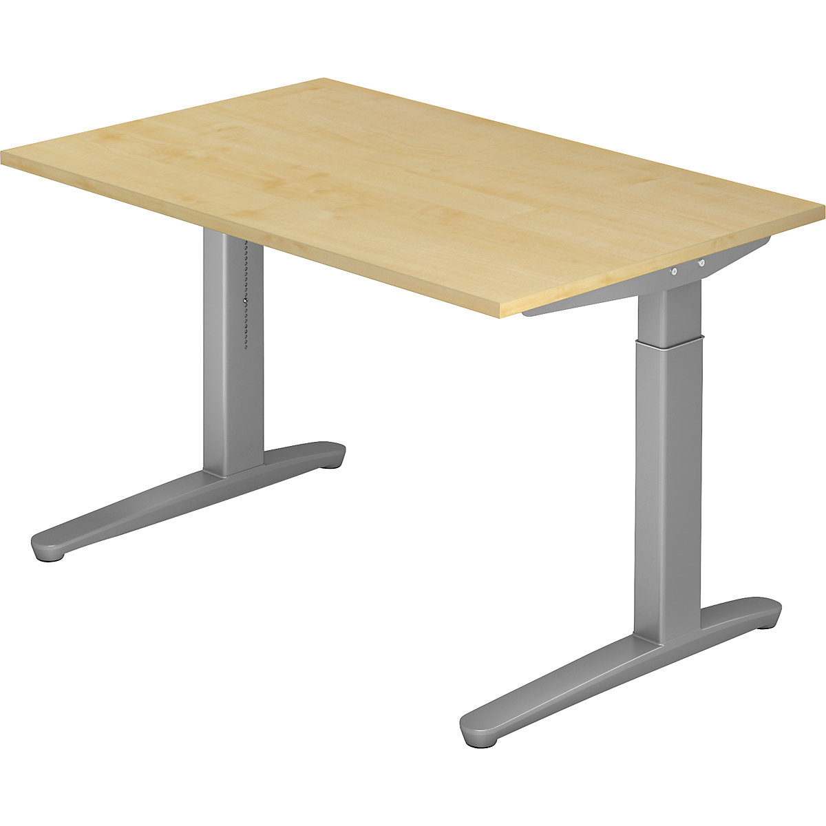Biurko ze szkieletem z ceownika ANNY – eurokraft pro, z regulacją wysokości w zakresie 650 – 850 mm, szer. 1200 mm, imit. klonu / białe aluminium-0