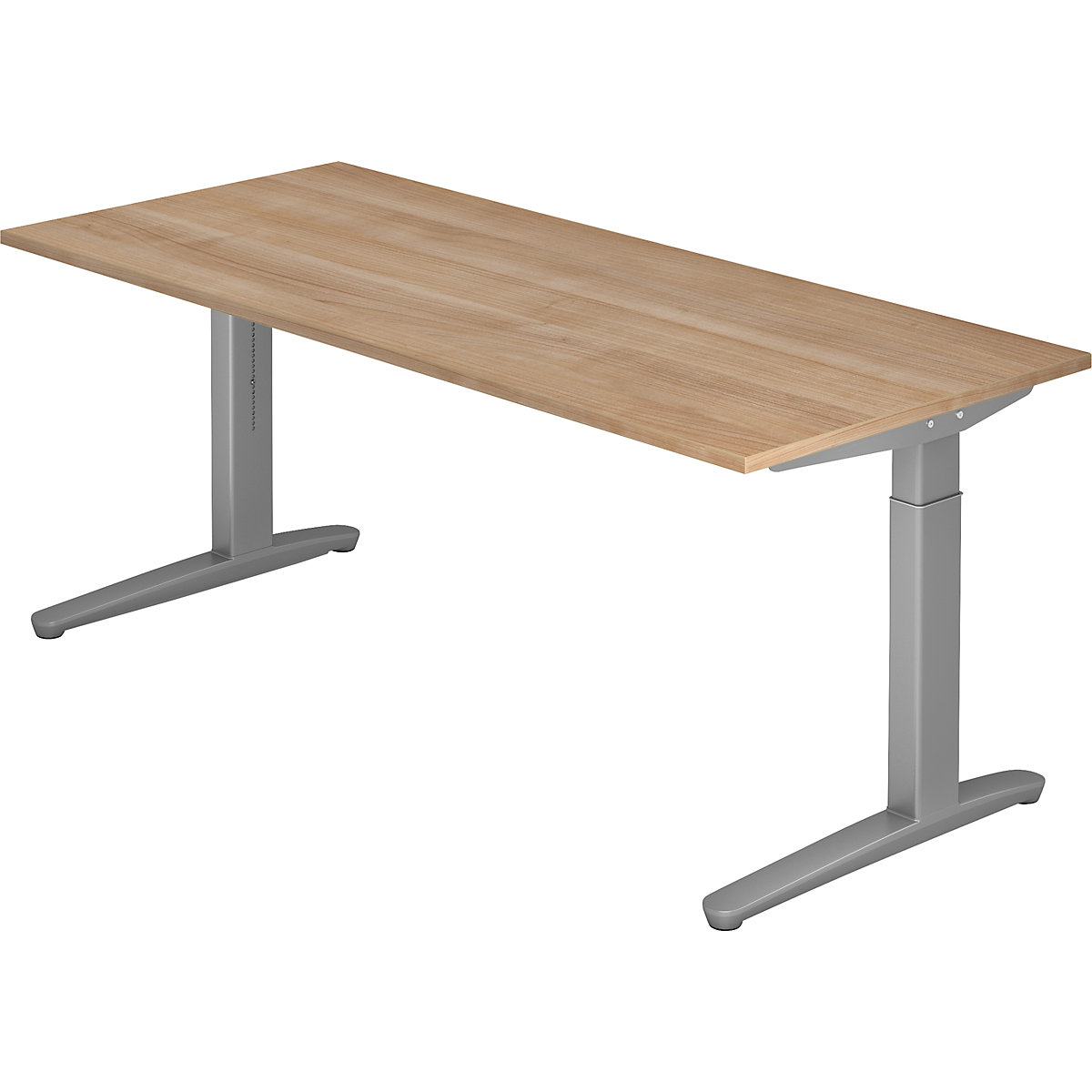Biurko ze szkieletem z ceownika ANNY – eurokraft pro, z regulacją wysokości w zakresie 650 – 850 mm, szer. 1800 mm, imit. drewna orzechowego / białe aluminium-0