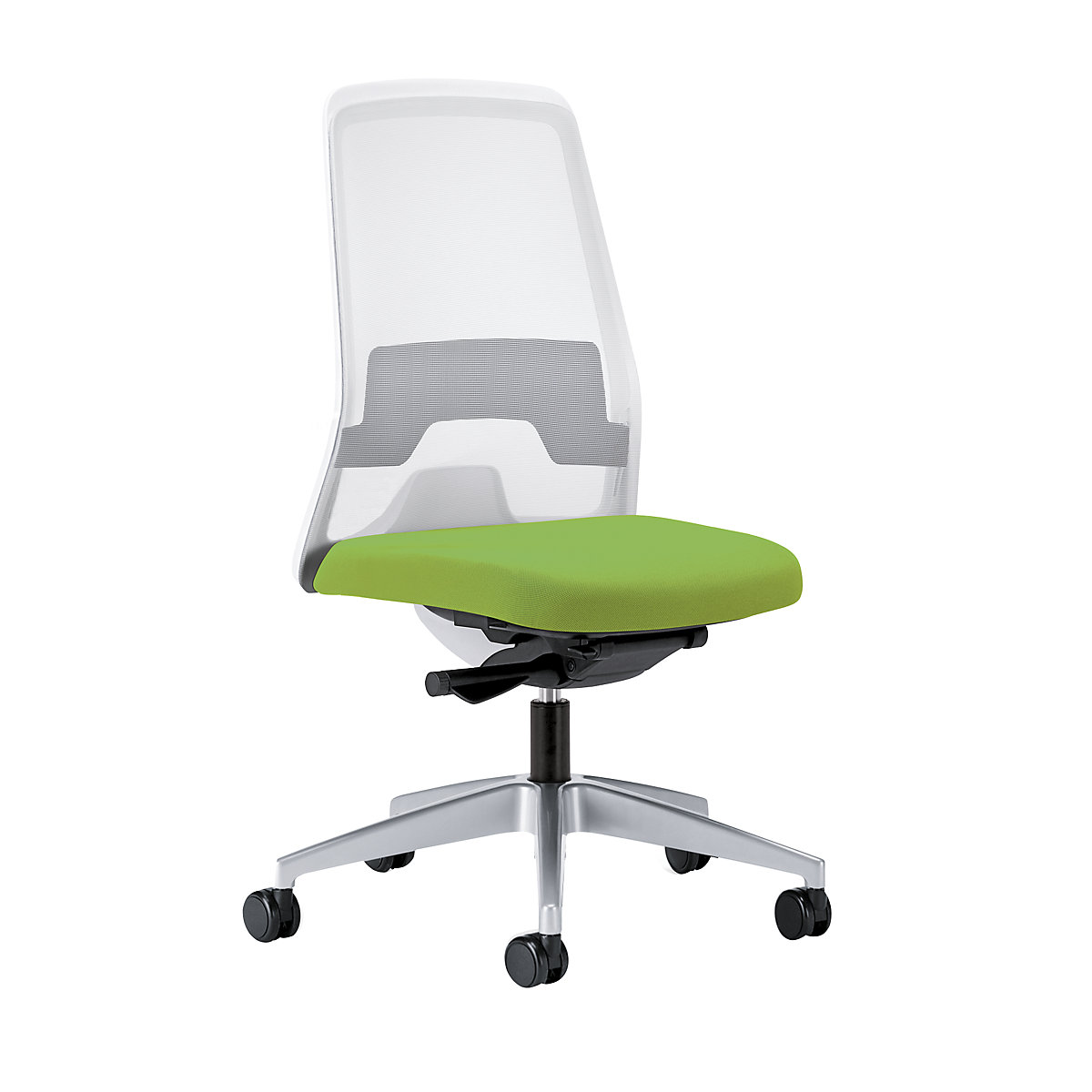 Krzesło obrotowe dla operatora EVERY, oparcie siatkowe, białe – interstuhl