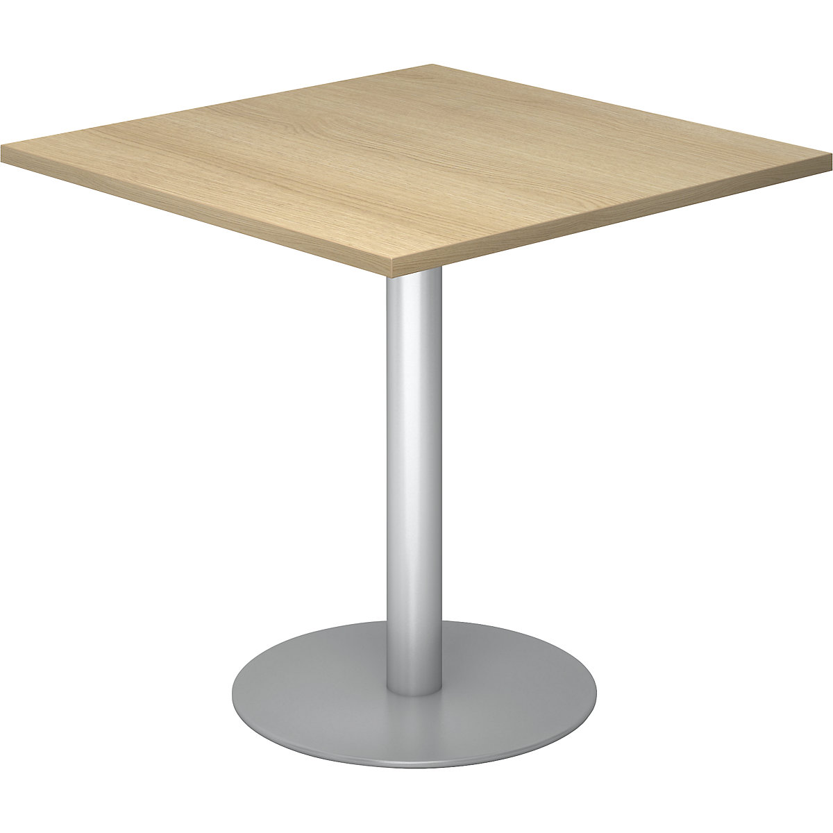 Stół negocjacyjny, dł. x szer. 800 x 800 mm, wys. 755 mm, szkielet srebrny, blat imitacja dębu-0