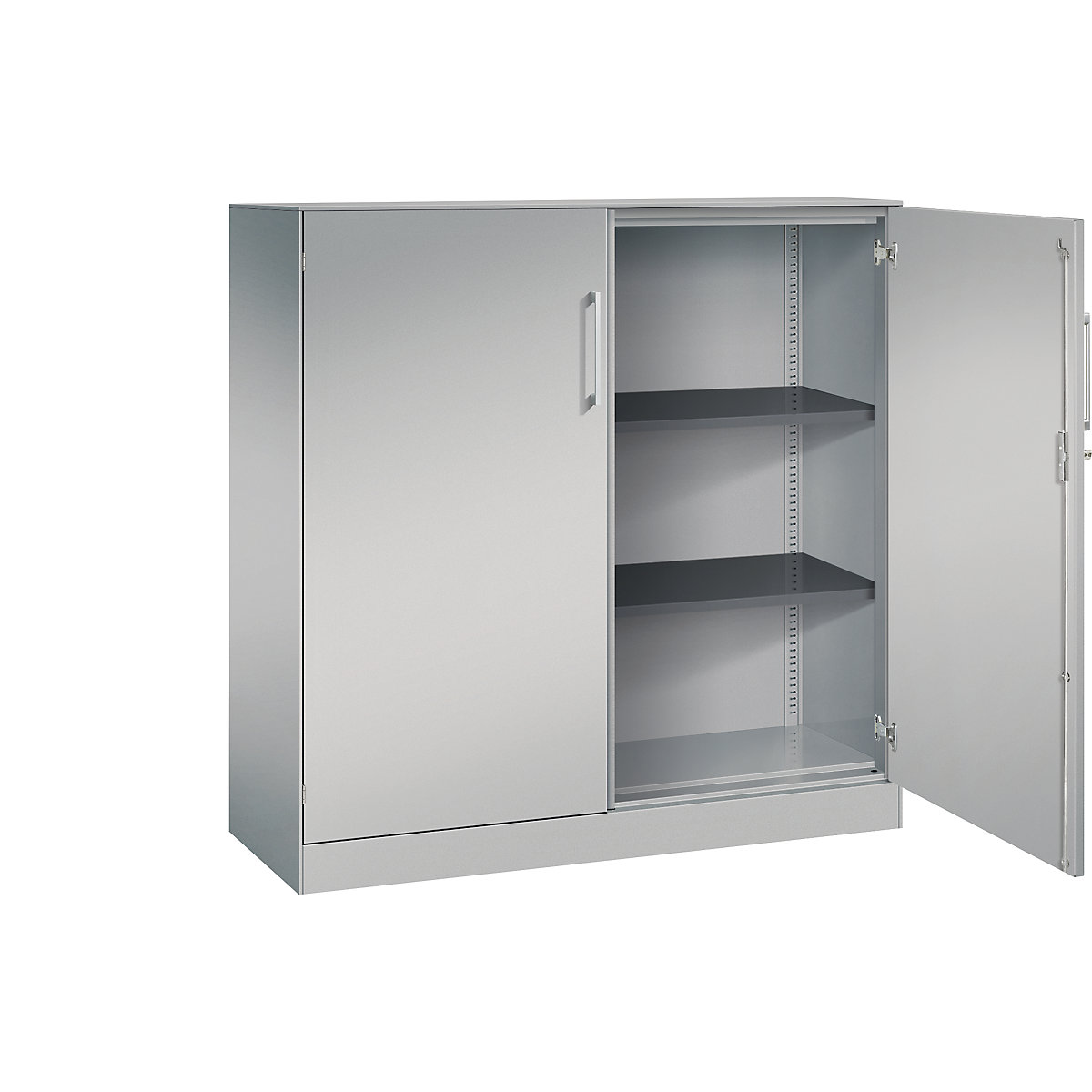 Szafa z drzwiami skrzydłowymi ASISTO, wys. 1292 mm – C+P, szer. 1200 mm, 2 półki, białe aluminium/białe aluminium-0