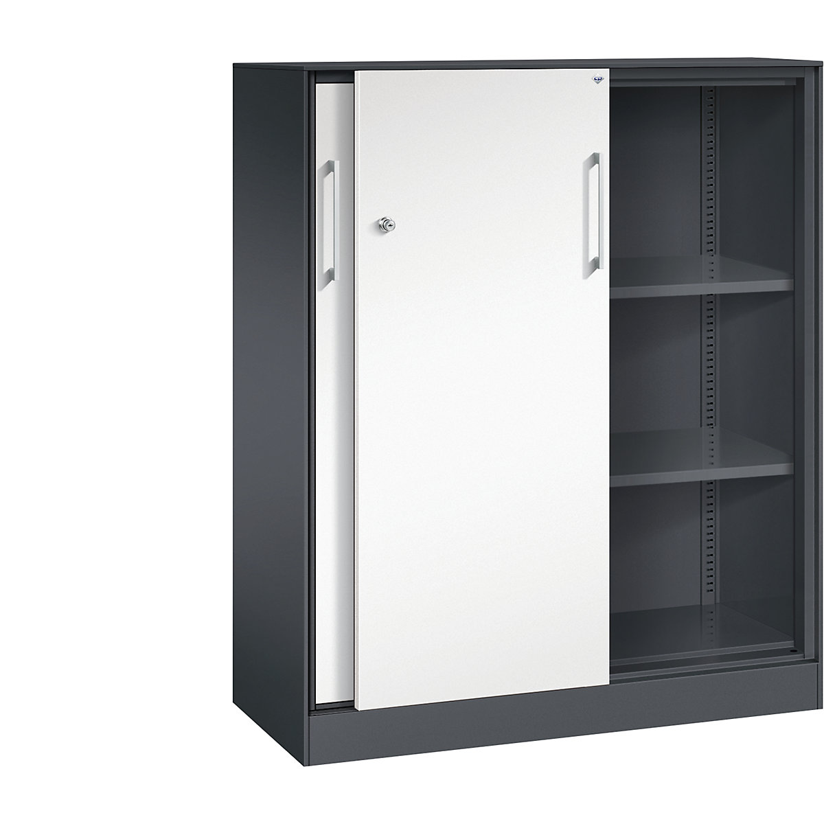 Szafa z przesuwnymi drzwiami ASISTO, wys. 1292 mm – C+P, szer. 1000 mm, czarno-szary/biały drogowy-0
