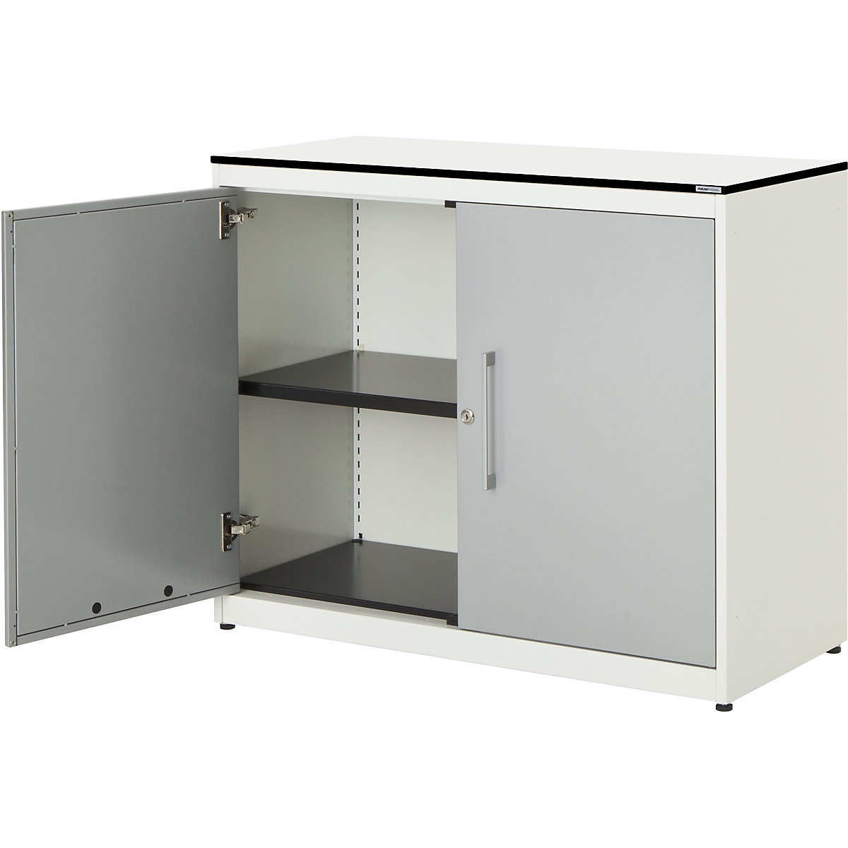 Szafa z drzwiami skrzydłowymi – mauser, wys. x szer. 818 x 1000 mm, płyta pełna z HPL, 1 półka, biały / białe aluminium / biały-0