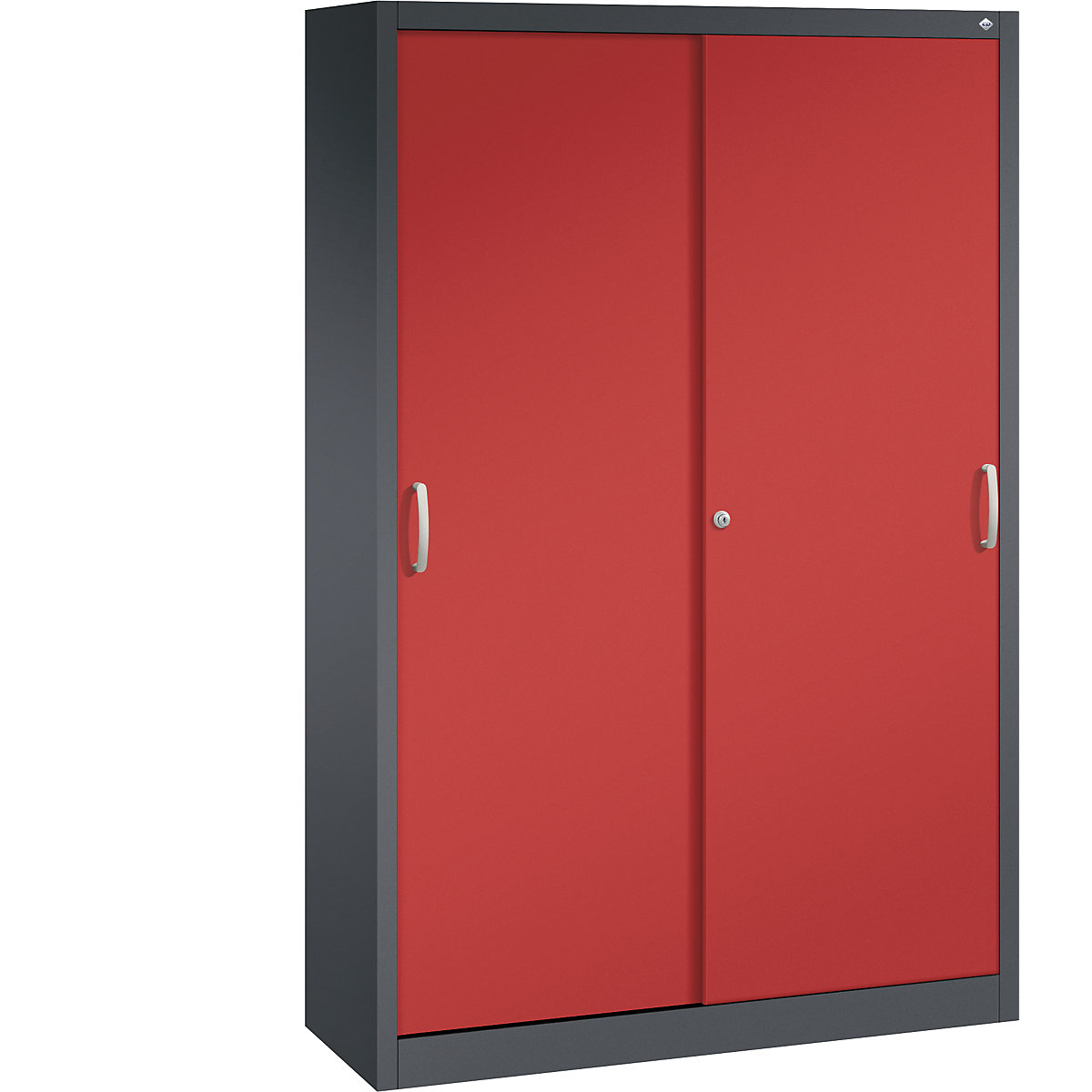 Szafa z przesuwnymi drzwiami ACURADO – C+P, 4 półki, wys. x szer. x głęb. 1950 x 1200 x 400 mm, czarno-szara / czerwona-0