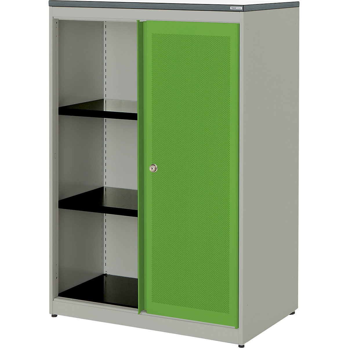 Szafa z przesuwnymi drzwiami, dźwiękochłonna – mauser, płyta z tworzywa, wys. x szer. x głęb. 1180 x 800 x 432 mm, 2 półki, białe aluminium / żółto-zielony / biały-0
