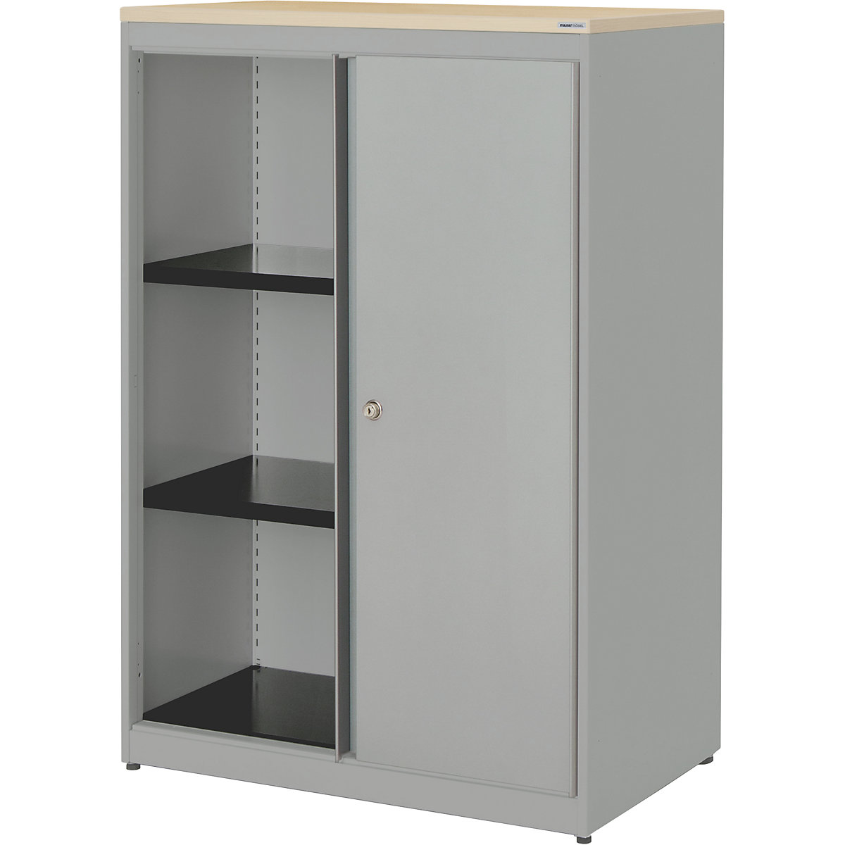 Szafa z przesuwnymi drzwiami – mauser, wys. x szer. x głęb. 1180 x 800 x 432 mm, płyta z tworzywa, 2 półki, białe aluminium / białe aluminium / klon-0