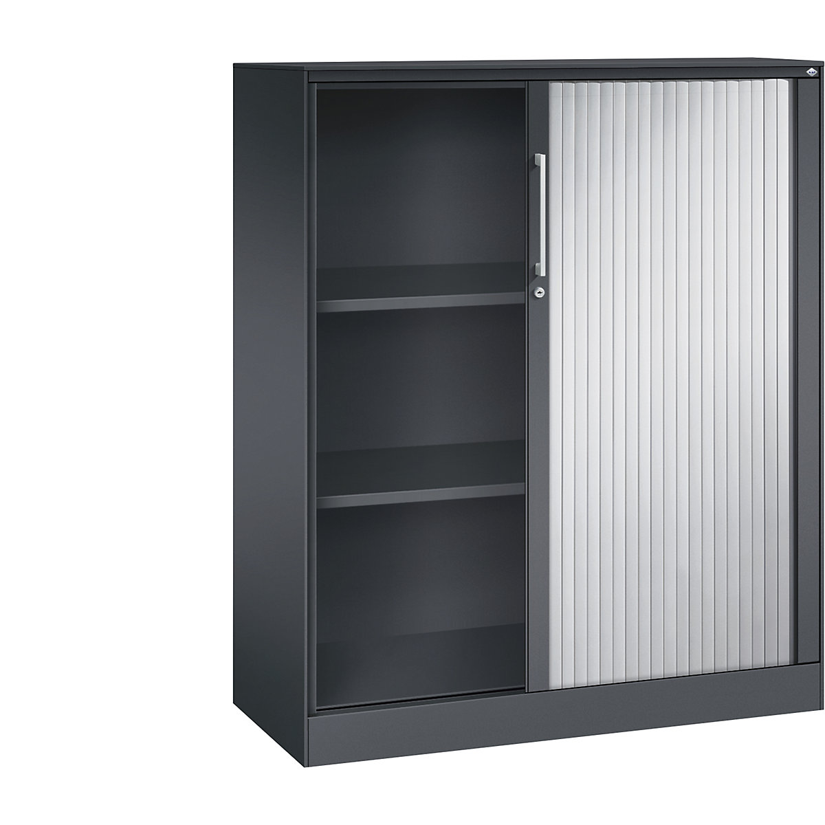 Szafa z roletami ASISTO, wys. 1292 mm – C+P, szer. 1000 mm, czarno-szary/białe aluminium-0