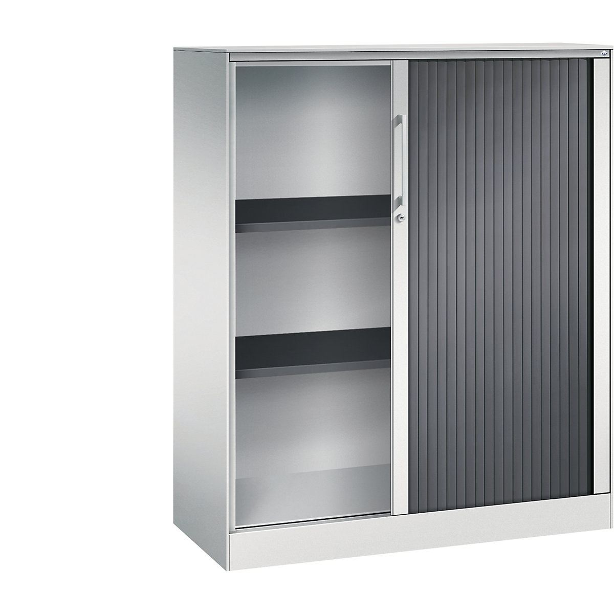 Szafa z roletami ASISTO, wys. 1292 mm – C+P, szer. 1000 mm, jasnoszary/czarno-szary-0