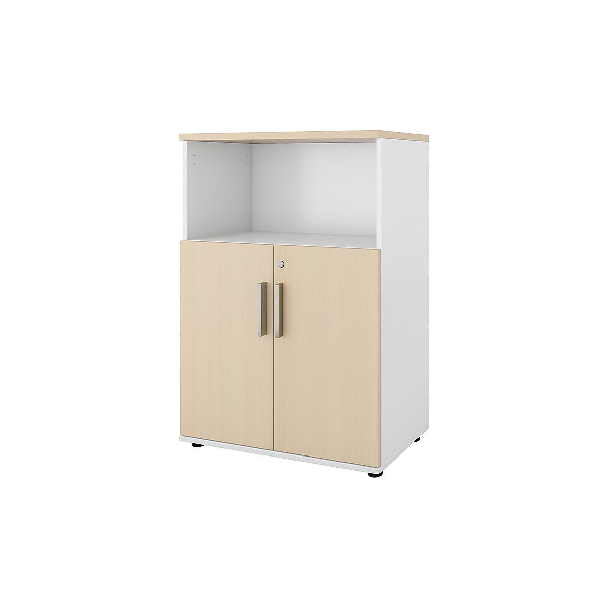Szafka Portland, szer. x głęb. 800 x 420 mm, wys. 1138 mm, wys. drzwi 700 mm, biały szczotkowany / brzoza-0