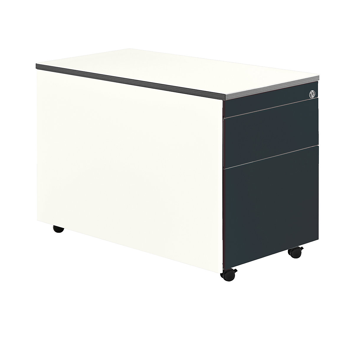Kontener szufladowy na rolkach – mauser, wys. x głęb. 570 x 800 mm, 1 szuflada na dokumenty, 1 kartoteka wisząca, biały / antracytowo-szary / biały-0