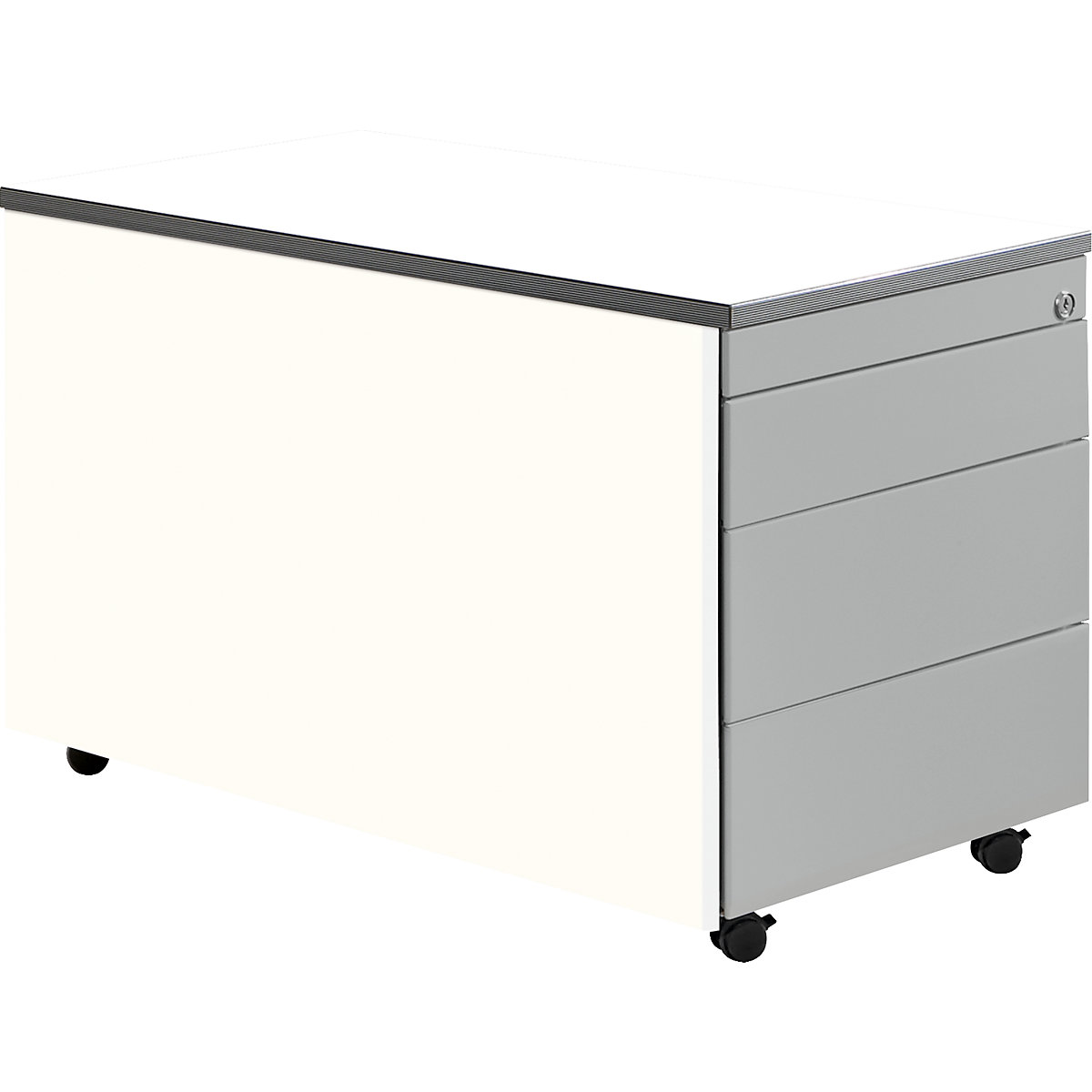 Kontener szufladowy na rolkach – mauser, wys. x głęb. 529 x 800 mm, płyta z tworzywa, 3 szuflady, biały / białe aluminium / biały-0