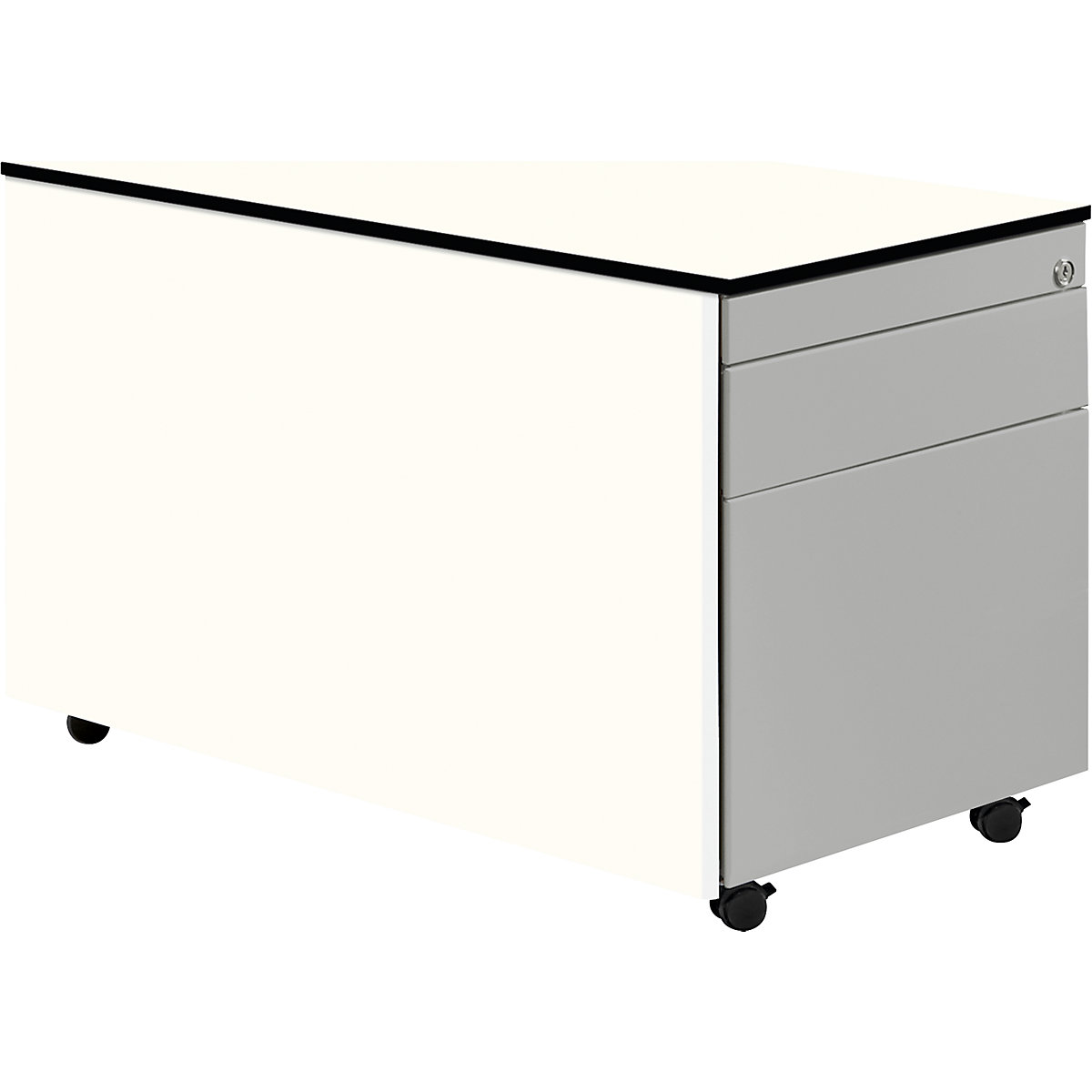 Kontener szufladowy na rolkach – mauser, wys. x głęb. 523 x 800 mm, 1 szuflada na dokumenty, 1 kartoteka wisząca, biały / białe aluminium / biały-0