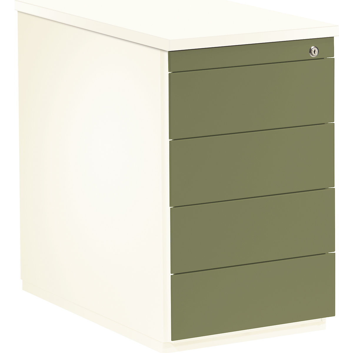 Kontener szufladowy – mauser, wys. x głęb. 720 x 800 mm, 4 szuflady, biały / zielono-trzcinowy / biały-0