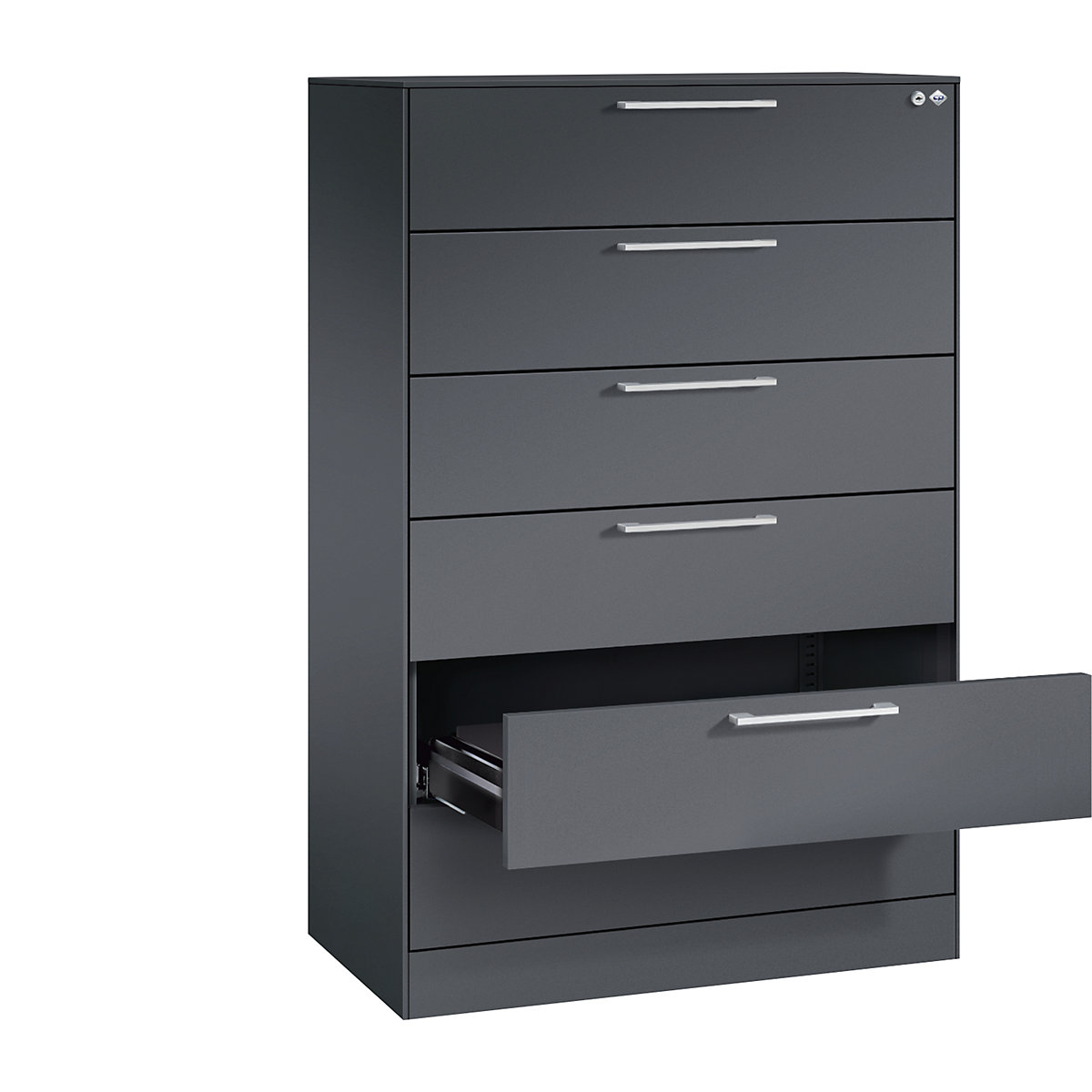 Szafka na kartotekę ASISTO – C+P, wys. 1292 mm, z 6 szufladami, DIN A5 poziomo, czarno-szary/czarno-szary-0