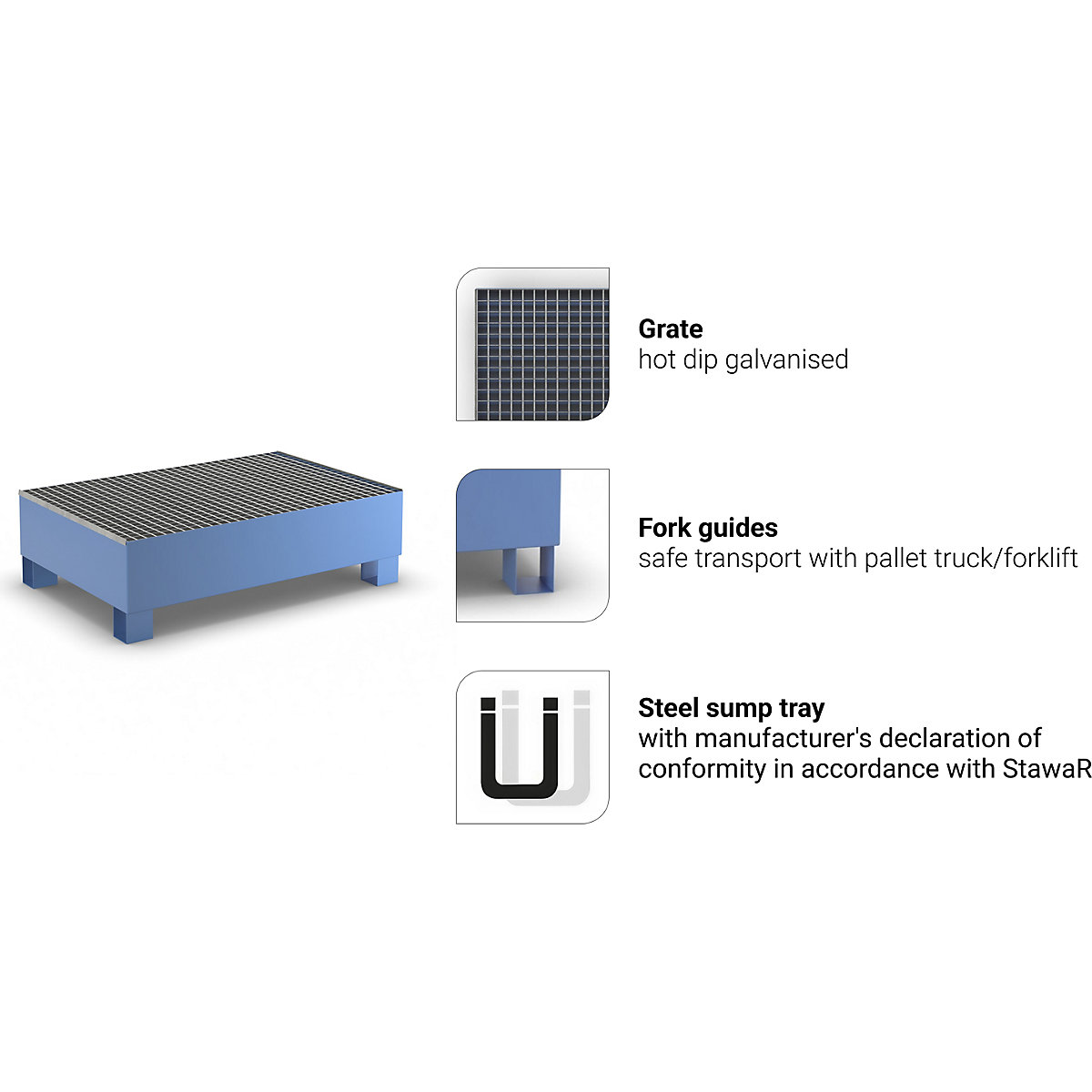 Cubeta colectora de acero para bidones de 200 l – eurokraft basic (Imagen del producto 4)-3