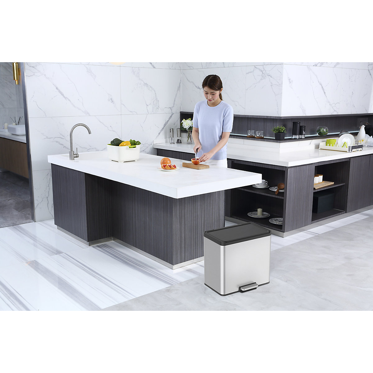Cubo de basura con pedal Recycler, acero – EKO (Imagen del producto 10)-9