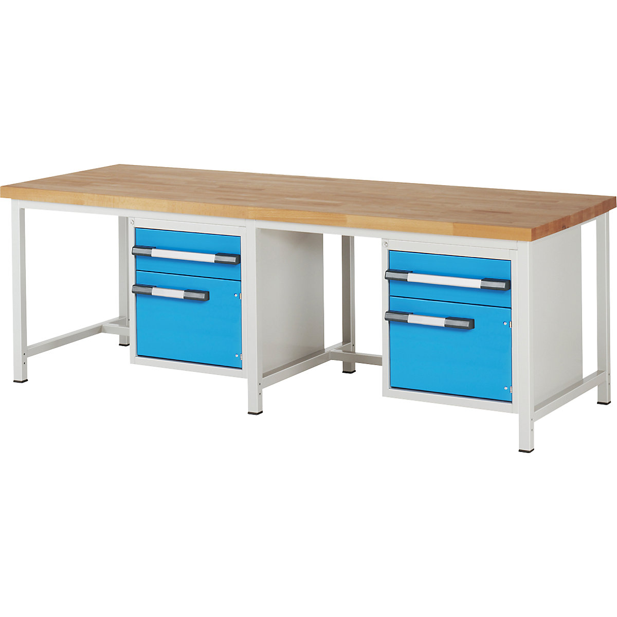 Banc de lucru, cu cadru Serie 8000 – eurokraft pro, 2 sertare 180 mm, 2 uși 360 mm, extra lat, lăț. x ad. 2500 x 900 mm-0