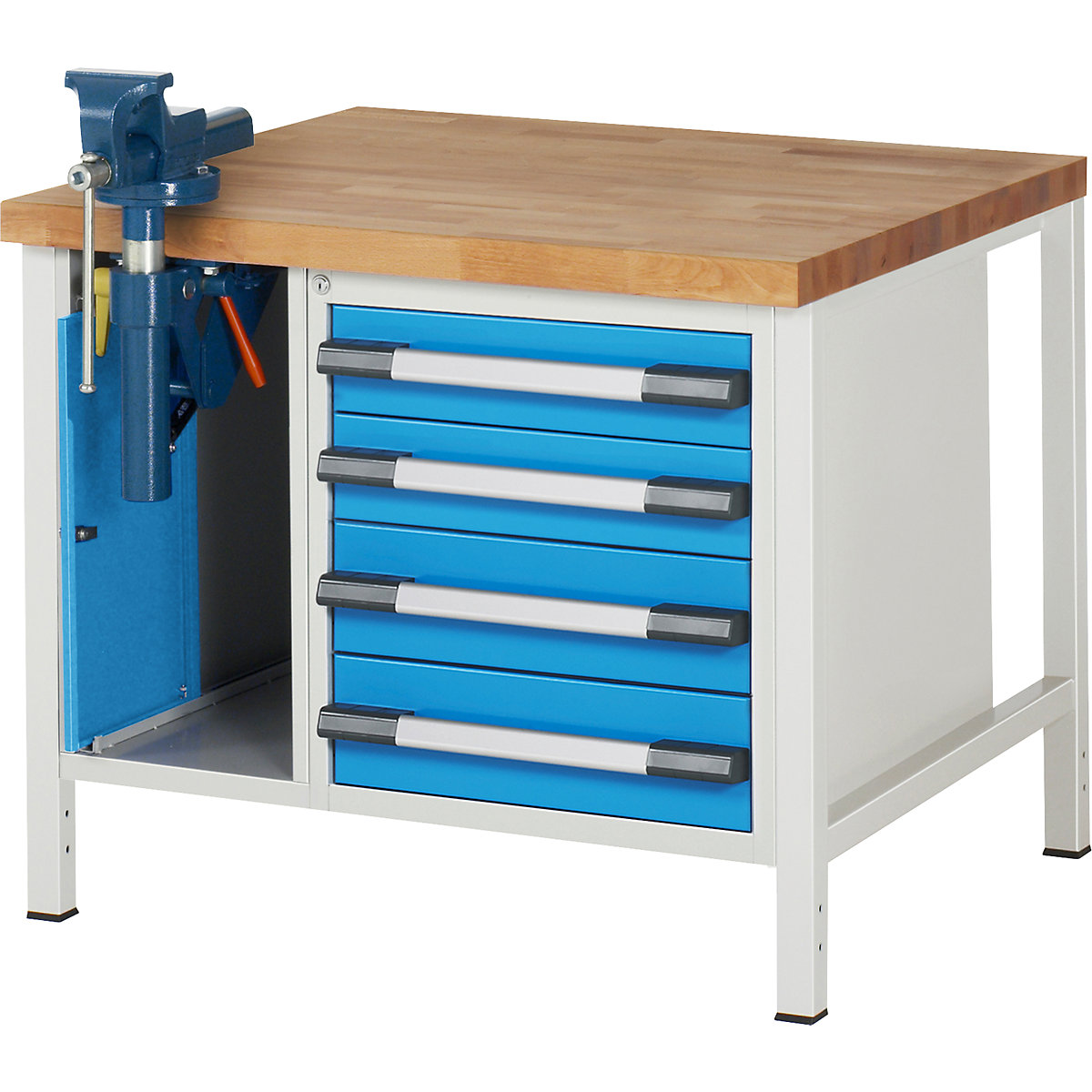 Banc de lucru, cu cadru Serie 8000 – eurokraft pro, 4 sertare: 2 x 120, 2 x 150 mm, 1 dulap, lăț. x ad. 1000 x 900 mm-0