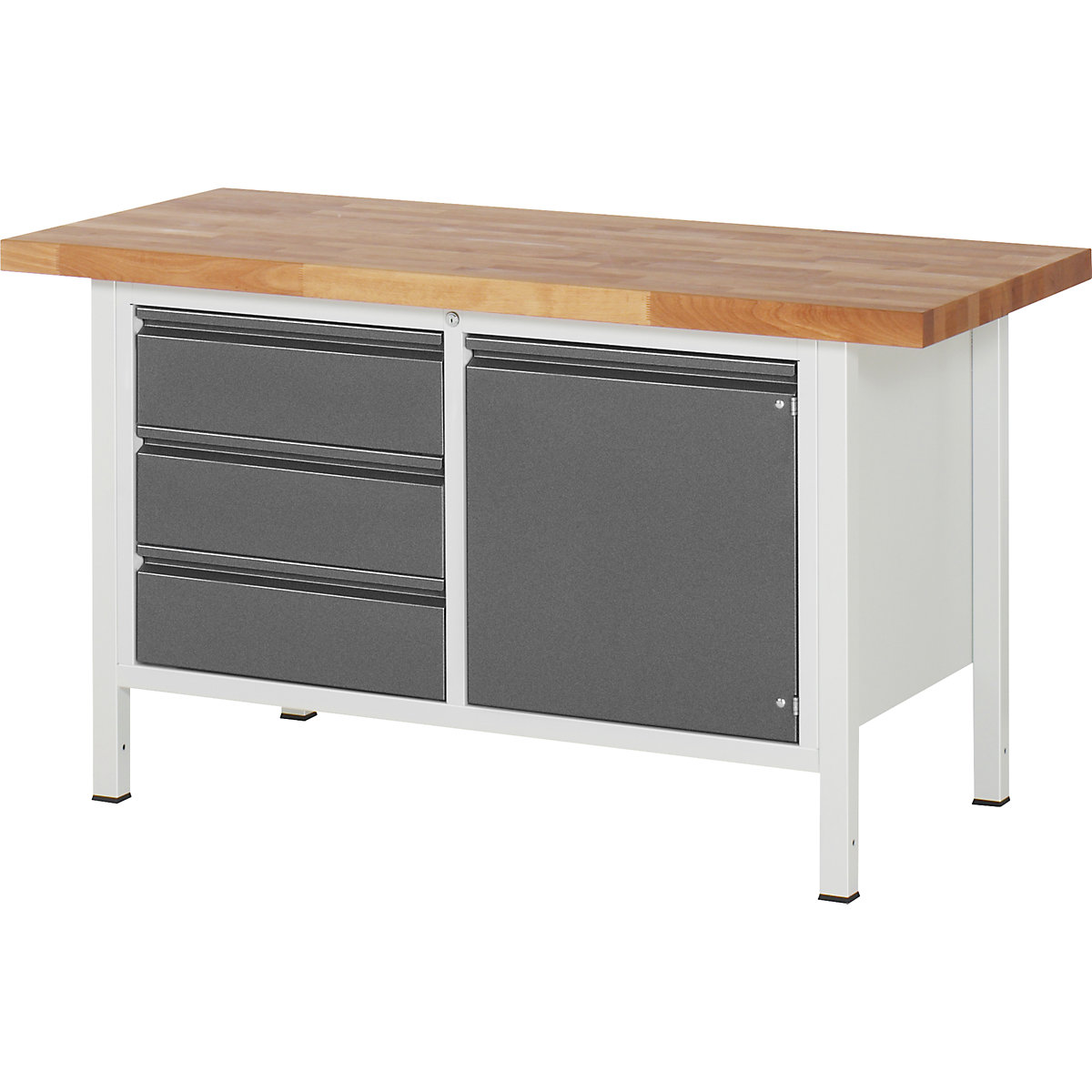 Banc de lucru, cu cadru – RAU, 3 sertare, 1 ușă, lățime blat 1500 mm, antracit metalizat-0