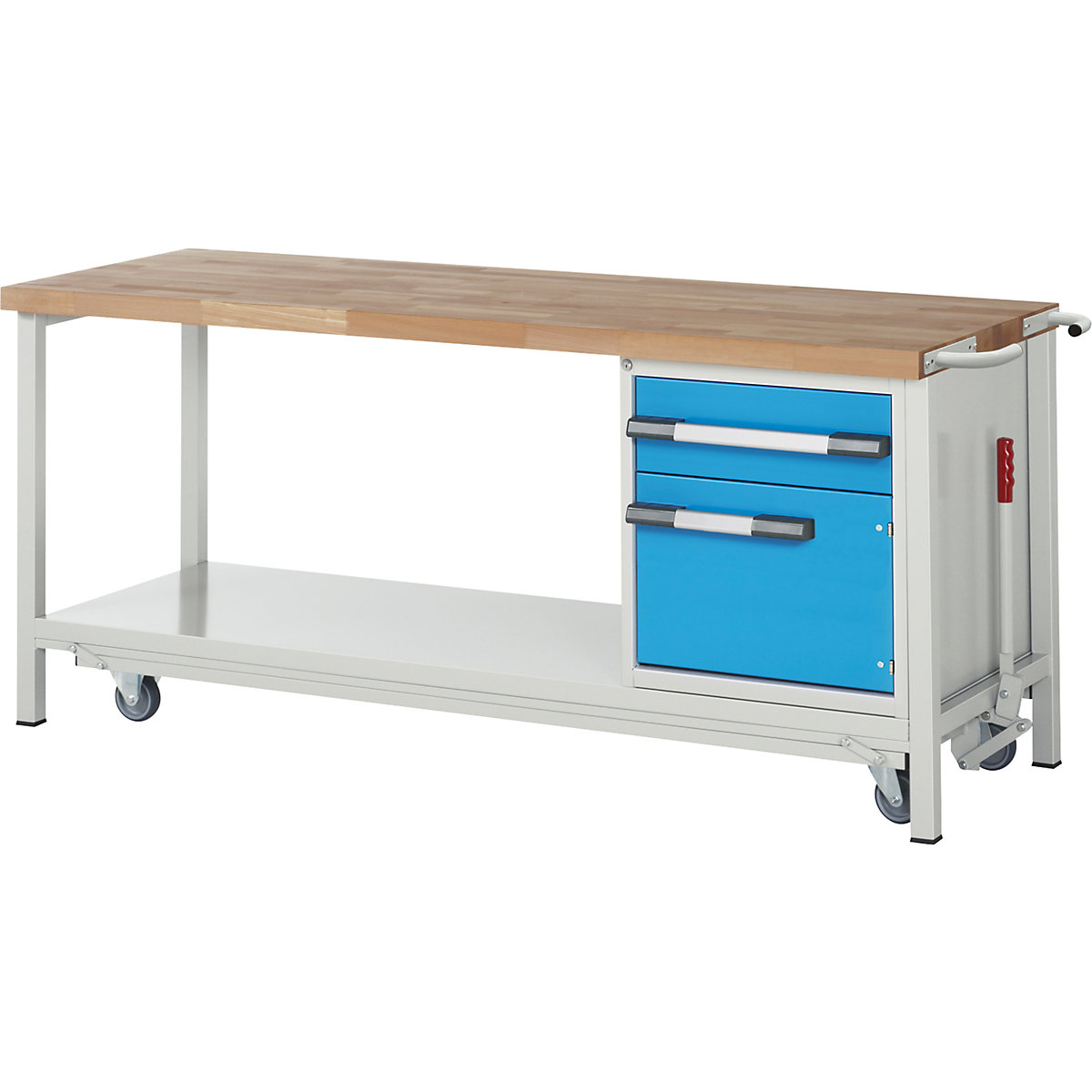 Banc de lucru mobil și cu posibilitate de coborâre, cu cadru, Serie 8000 – eurokraft pro, 1 sertar, 1 ușă, poliță, lăț. x ad. 2000 x 700 mm-0