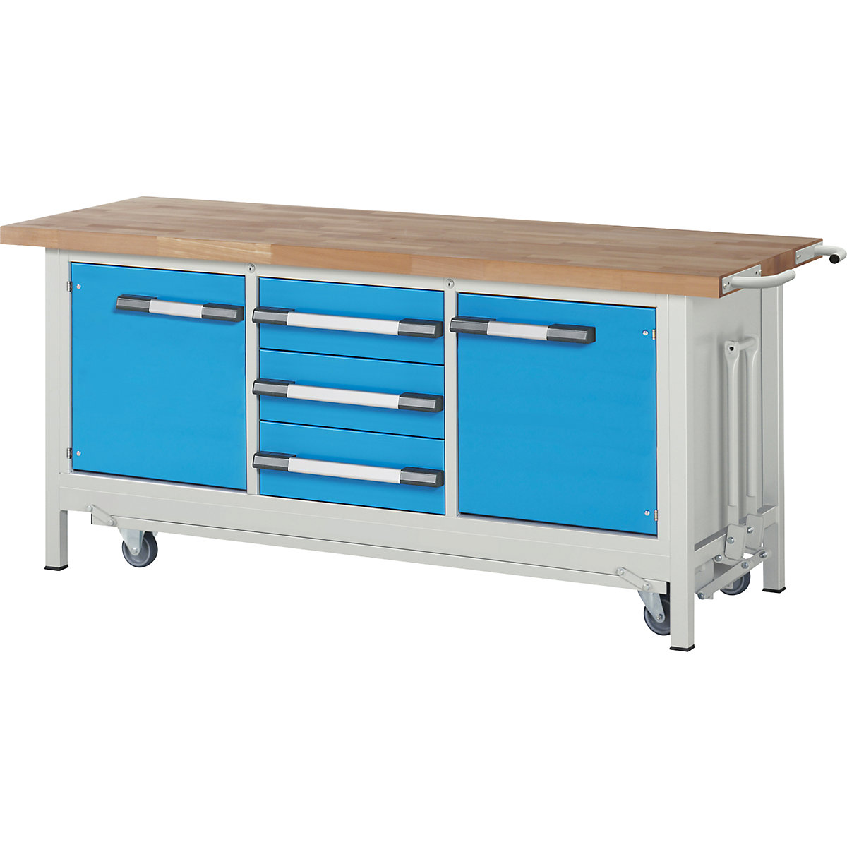 Banc de lucru mobil și cu posibilitate de coborâre, cu cadru, Serie 8000 – eurokraft pro, 3 sertare, 1 ușă, lăț. x ad. 2000 x 700 mm-0