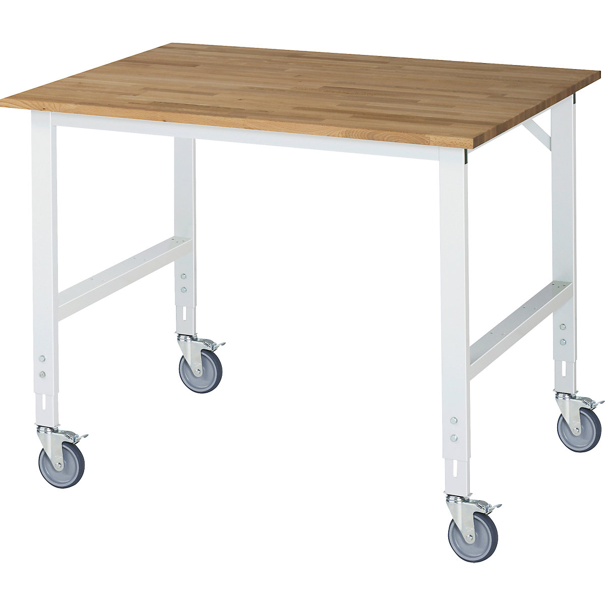 Masă de lucru mobilă – RAU, cadru 60 x 30 mm, lăț. x ad. blat 1250 x 1000 mm, blat din lemn masiv de fag-0