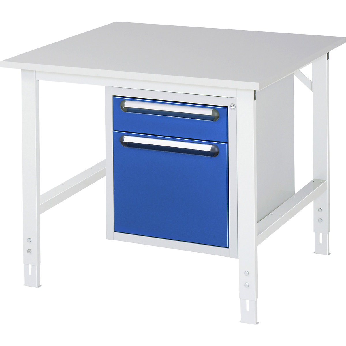 Masă de lucru cu dulap cu sertare, casetieră cu cadru, cu 2 sertare 1 x 120, 1 x 360 mm, lăț. x ad. 1000 x 1000 mm, blat M, grosime 22 mm-0