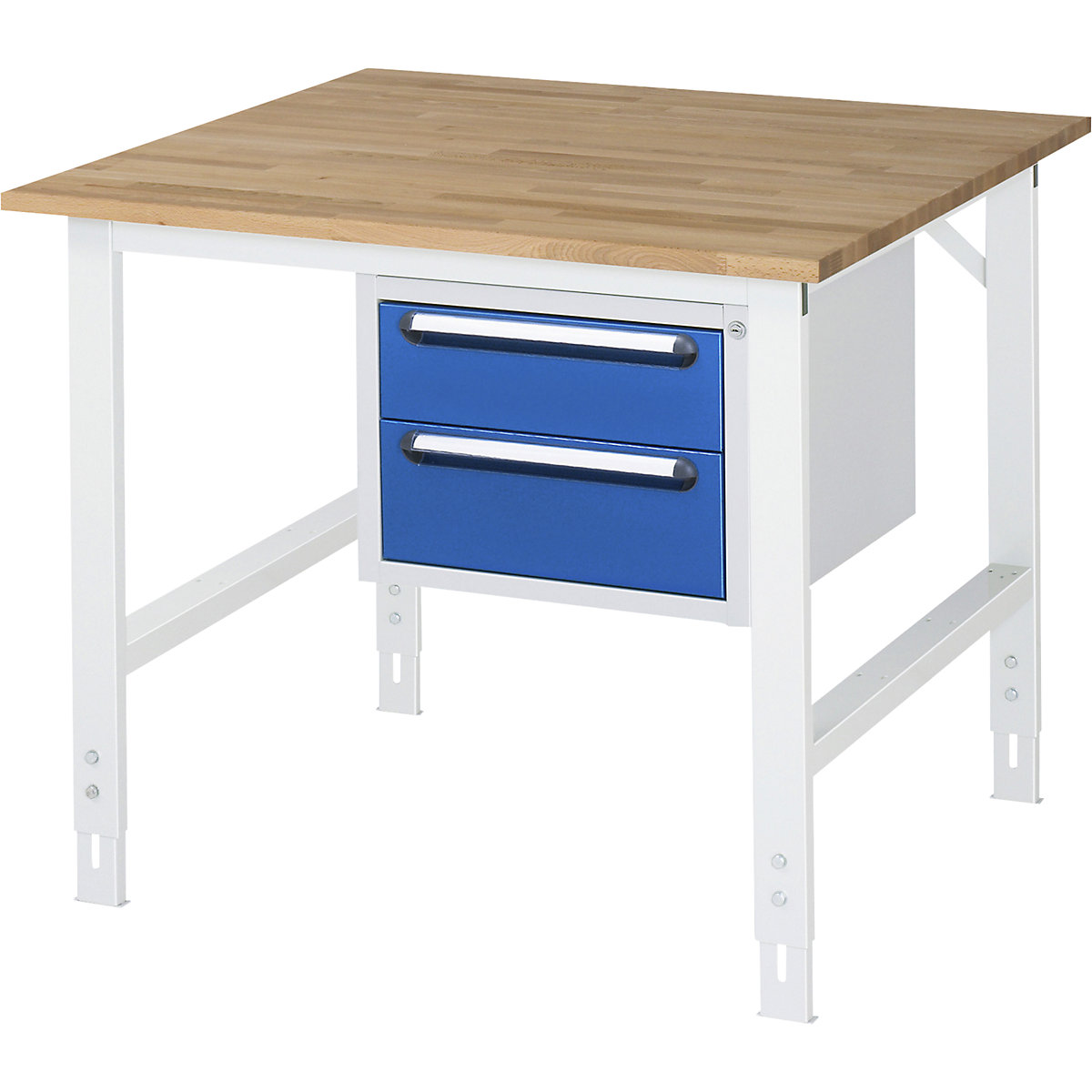 Masă de lucru cu dulap cu sertare, casetieră cu cadru, cu 2 sertare 1 x 150, 1 x 180 mm, lăț. x ad. 1000 x 1000 mm, blat F, grosime 25 mm-0