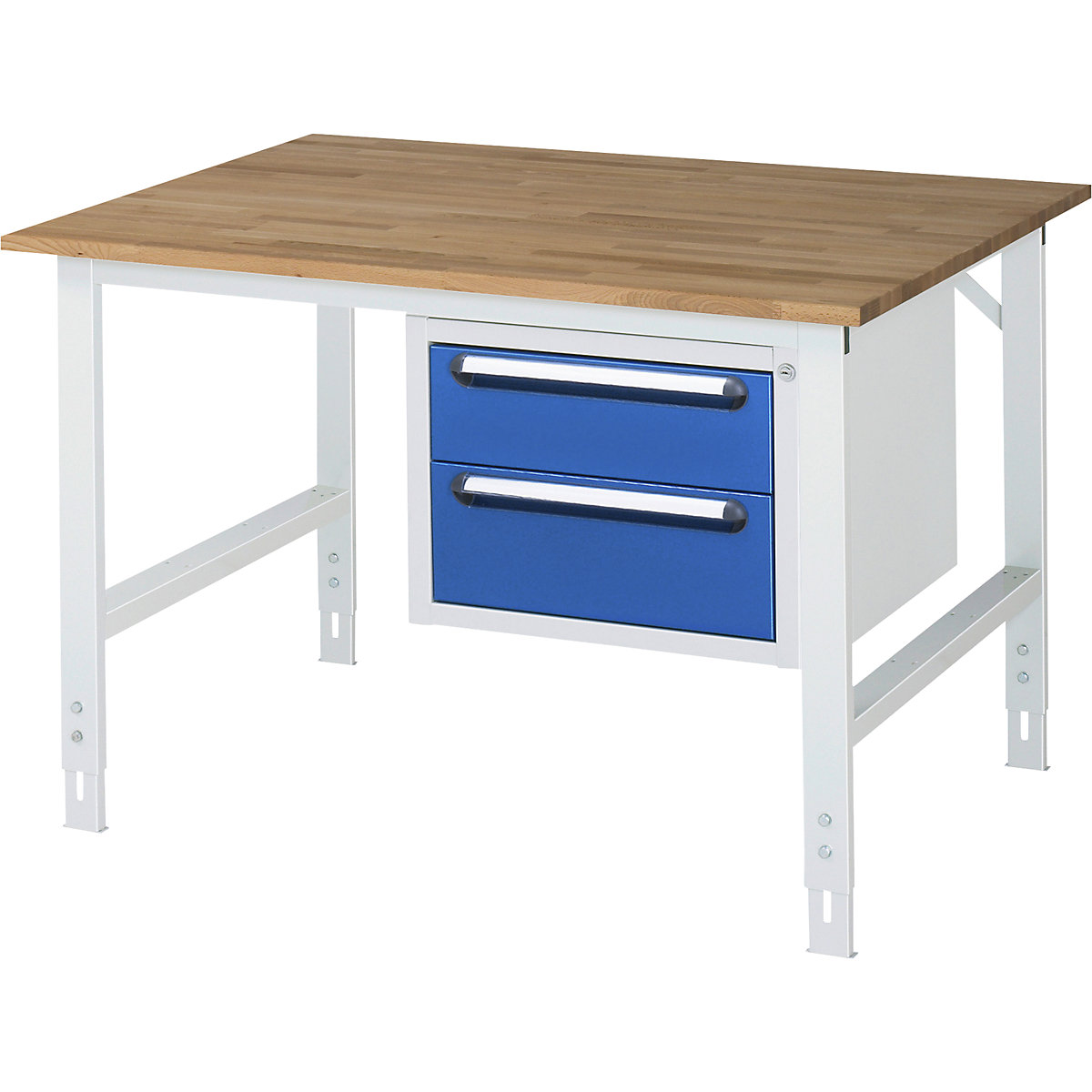 Masă de lucru cu dulap cu sertare, casetieră cu cadru, cu 2 sertare 1 x 150, 1 x 180 mm, lăț. x ad. 1250 x 1000 mm, blat F, grosime 25 mm-0