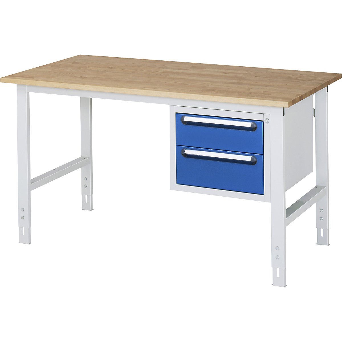 Masă de lucru cu dulap cu sertare, casetieră cu cadru, cu 2 sertare 1 x 150, 1 x 180 mm, lăț. x ad. 1500 x 800 mm, blat F, grosime 25 mm-0