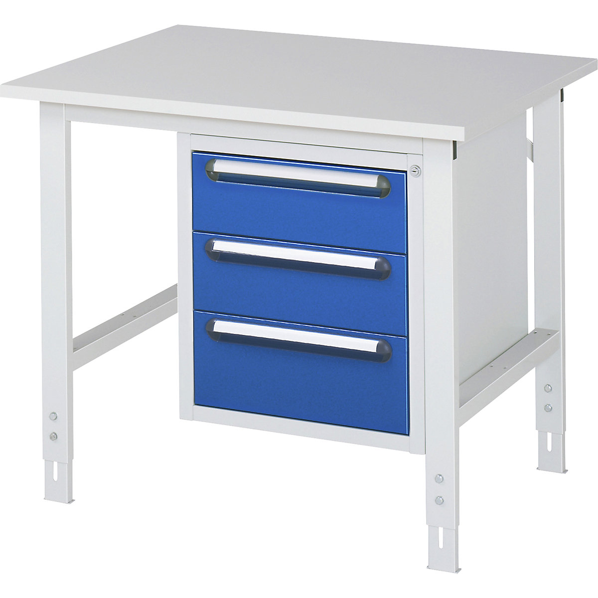 Masă de lucru cu dulap cu sertare, casetieră cu cadru, cu 3 sertare 2 x 150, 1 x 180 mm, lăț. x ad. 1000 x 800 mm, blat M, grosime 22 mm-0