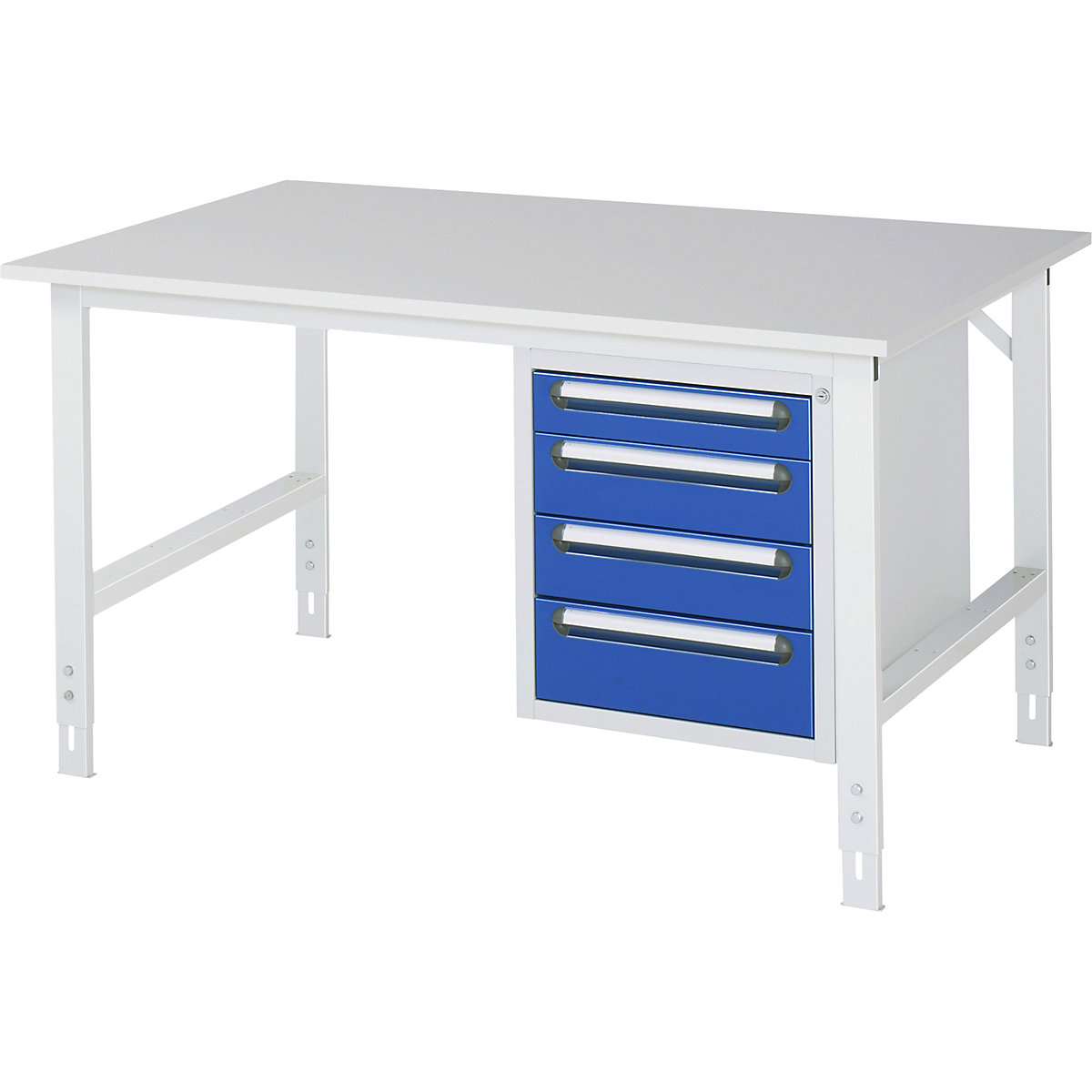 Masă de lucru cu dulap cu sertare, container cu cadru, cu 4 sertare 1 x 90, 2 x 120, 1 x 140 mm, lăț. x ad. 1500 x 1000 mm, blat M, grosime 22 mm-0