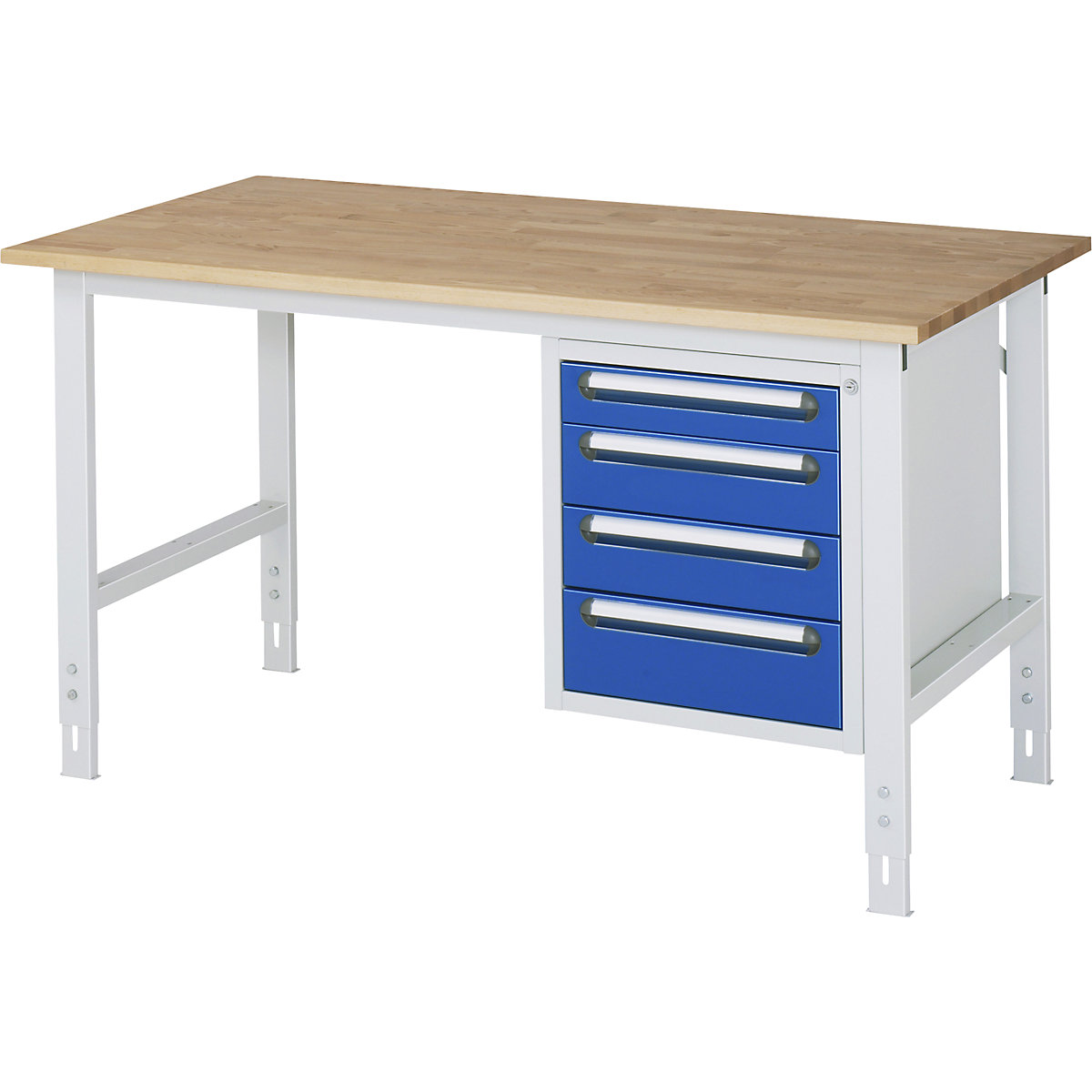 Masă de lucru cu dulap cu sertare, container cu cadru, cu 4 sertare 1 x 90, 2 x 120, 1 x 140 mm, lăț. x ad. 1500 x 800 mm, blat F, grosime 25 mm-0