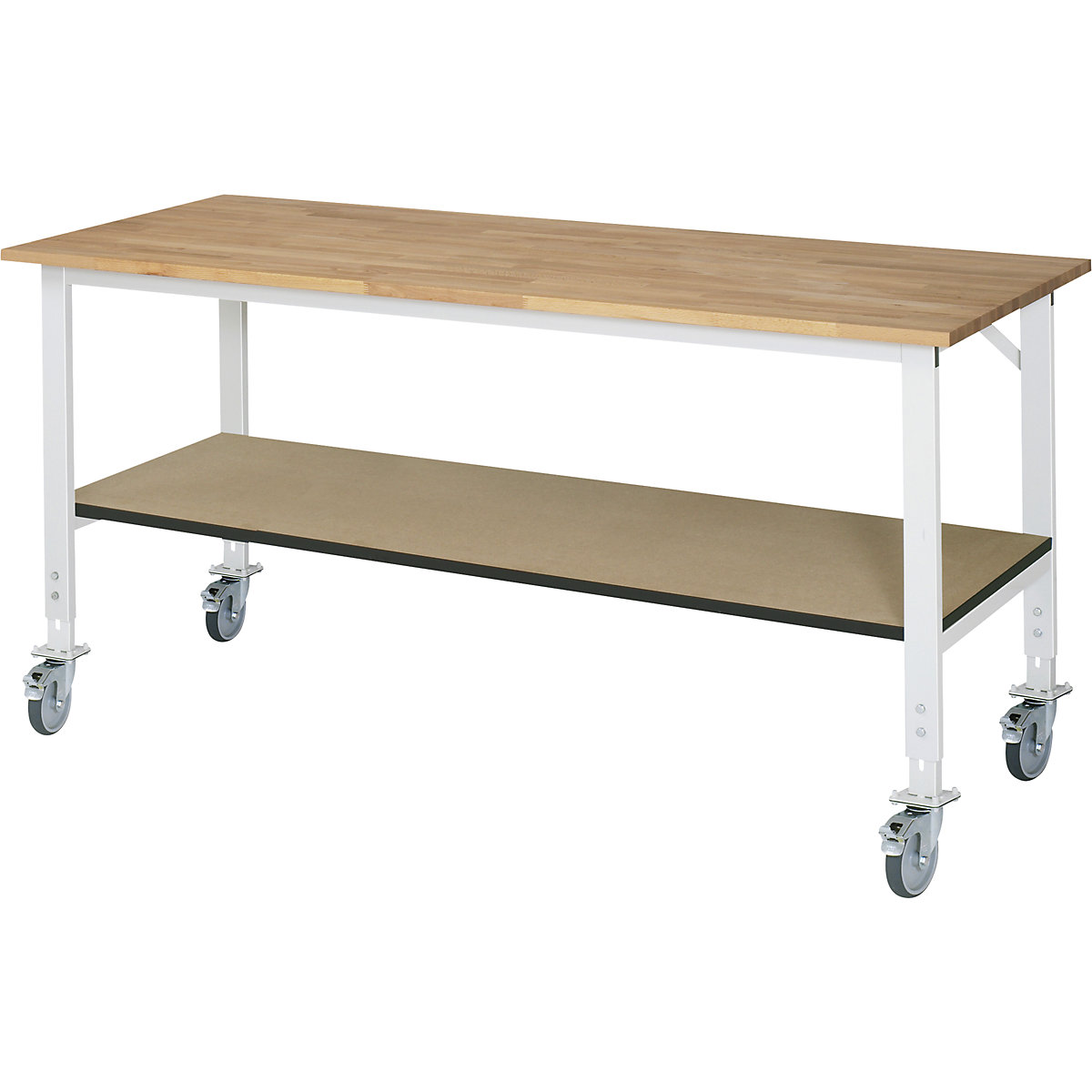 Masă de lucru cu poliță, mobilă – RAU, blat din lemn de fag, grosime 25 mm, lăț. x ad. 2000 x 800 mm-0